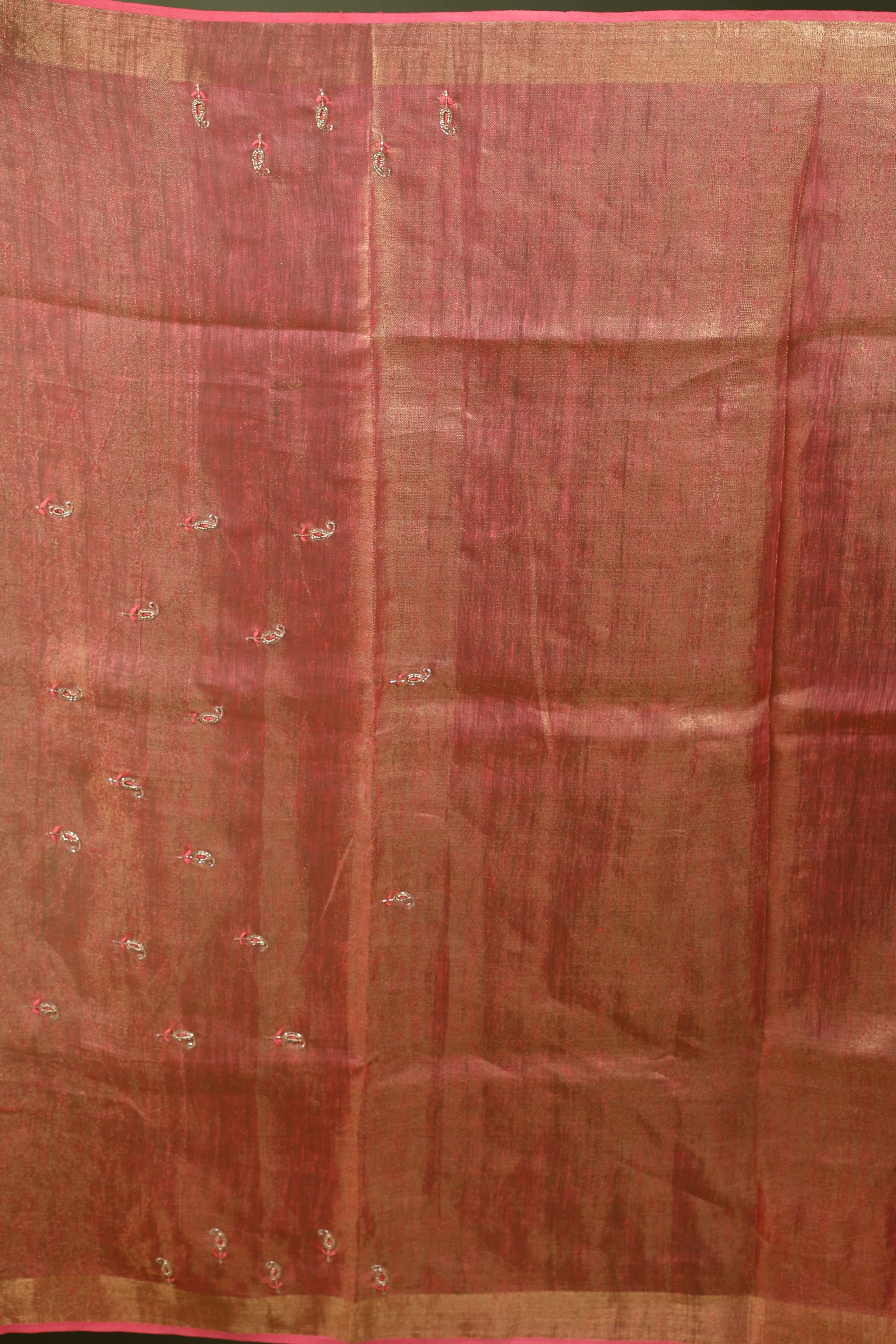 Beige Semi Tissue Linen Saree With Blouse Piece