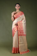 Beige Semi Tissue Linen Saree With Blouse Piece