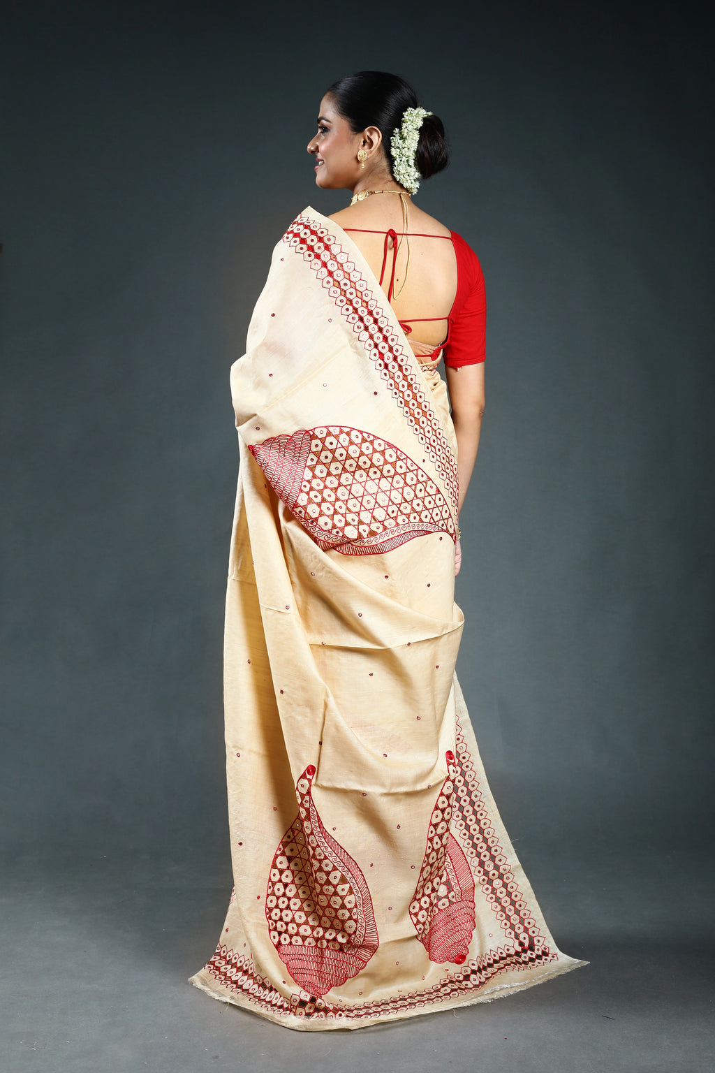 Beige Pure Tussar Cutwork Saree with Blouse Piece