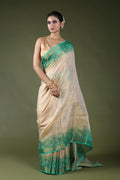 Beige Semi Tissue Linen Saree With Blouse Piece