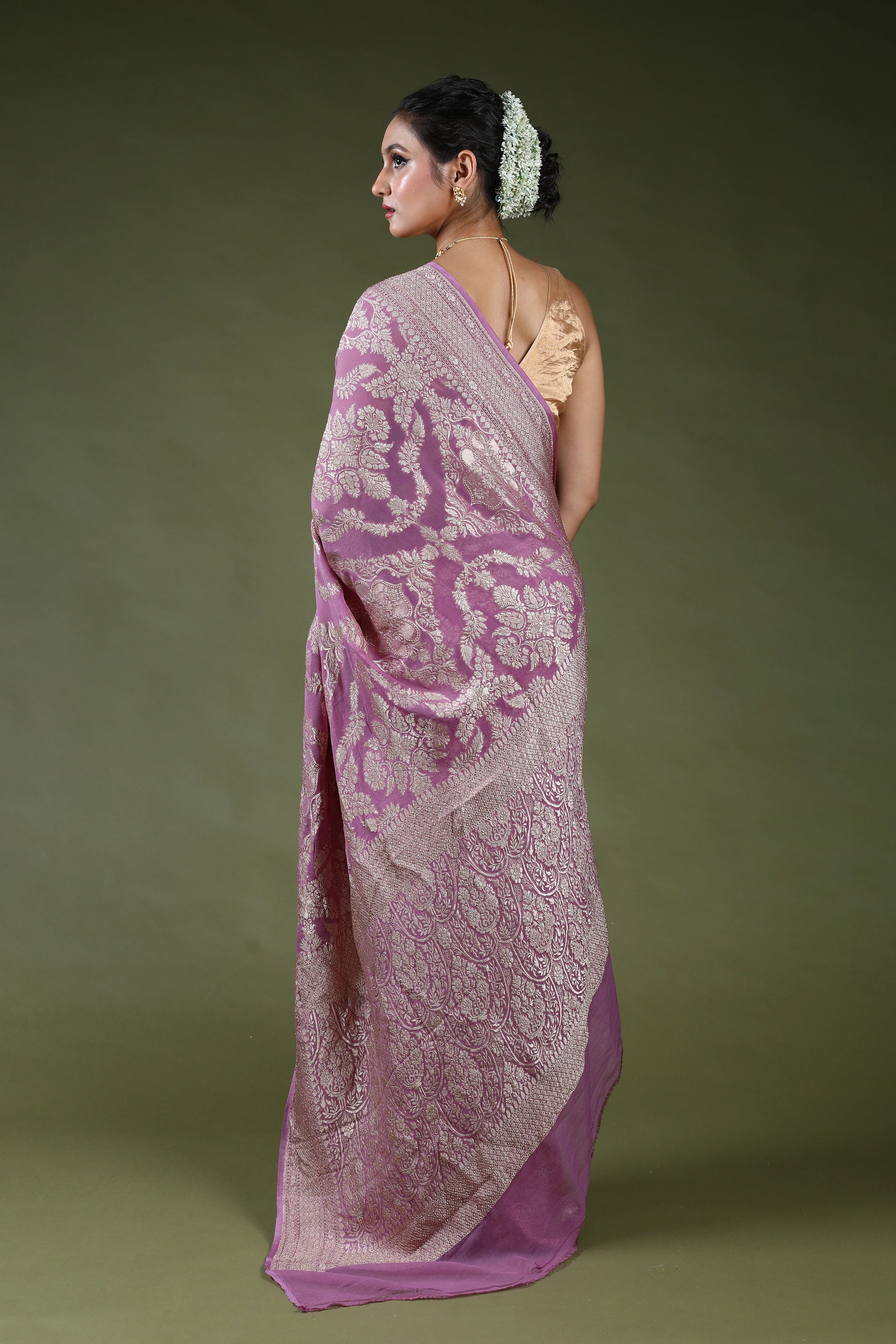 Dusty Lavender Pure Georgette Saree With Blouse Piece