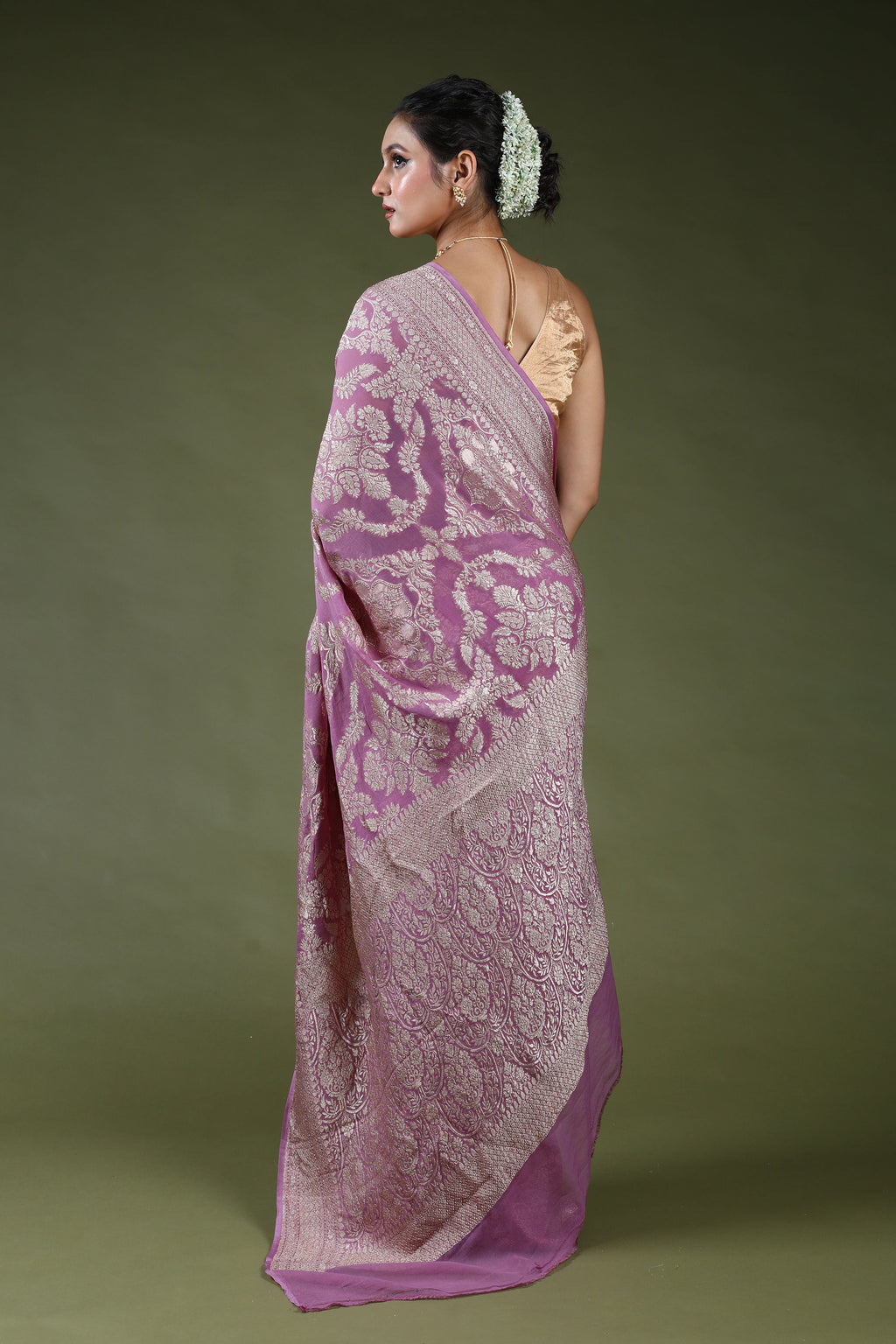 Dusty Lavender Pure Georgette Saree With Blouse Piece