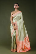 Pista Green Pure Katan Silk Saree With Blouse Piece