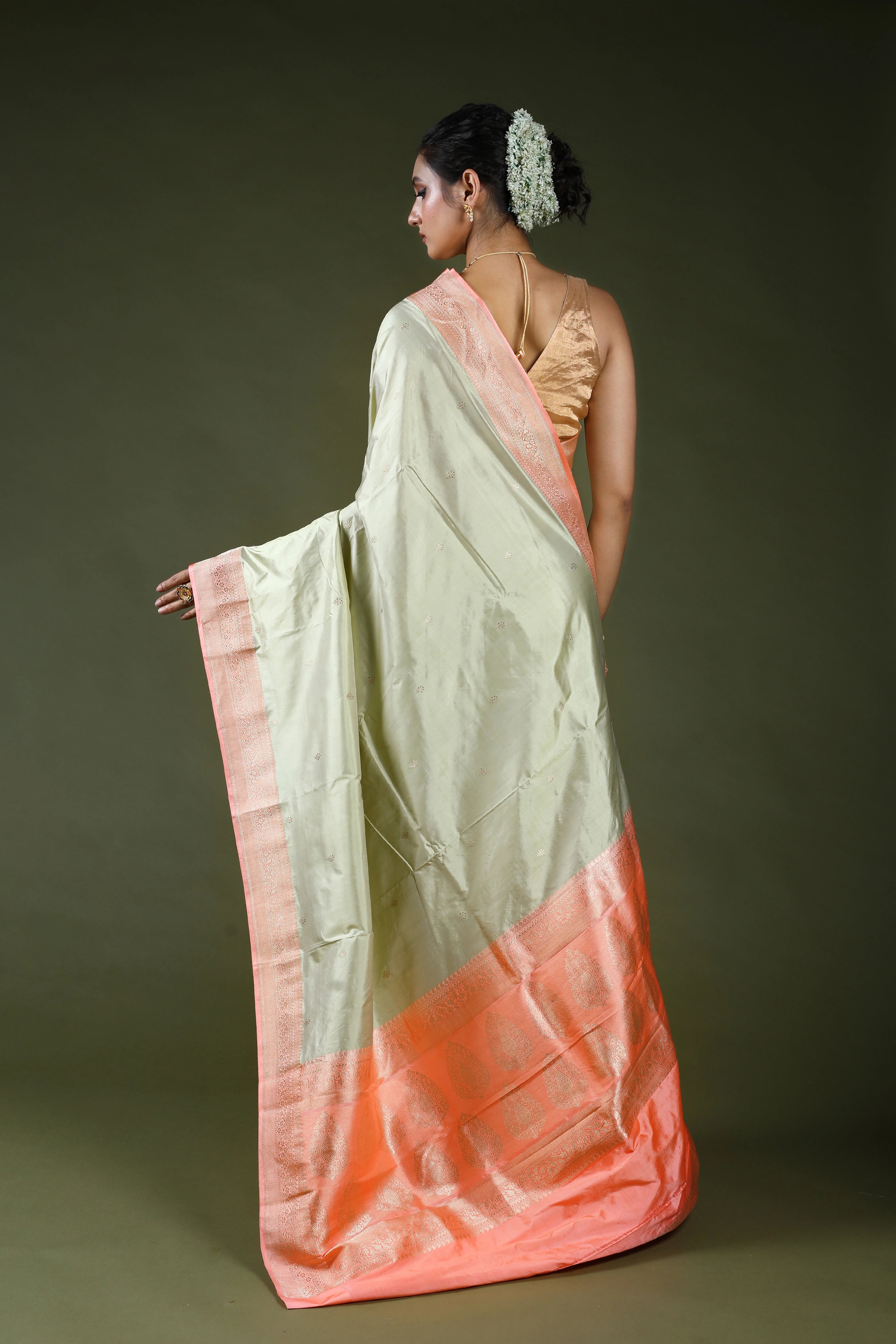 Pista Green Pure Katan Silk Saree With Blouse Piece