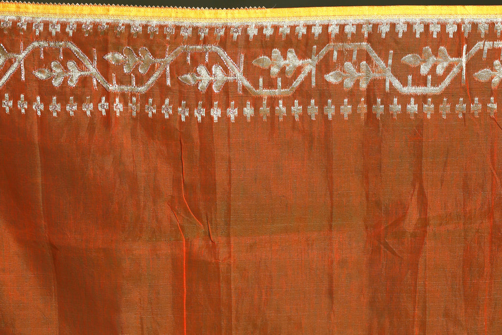 Orange Karchupi Jamdani Saree With Blouse Piece