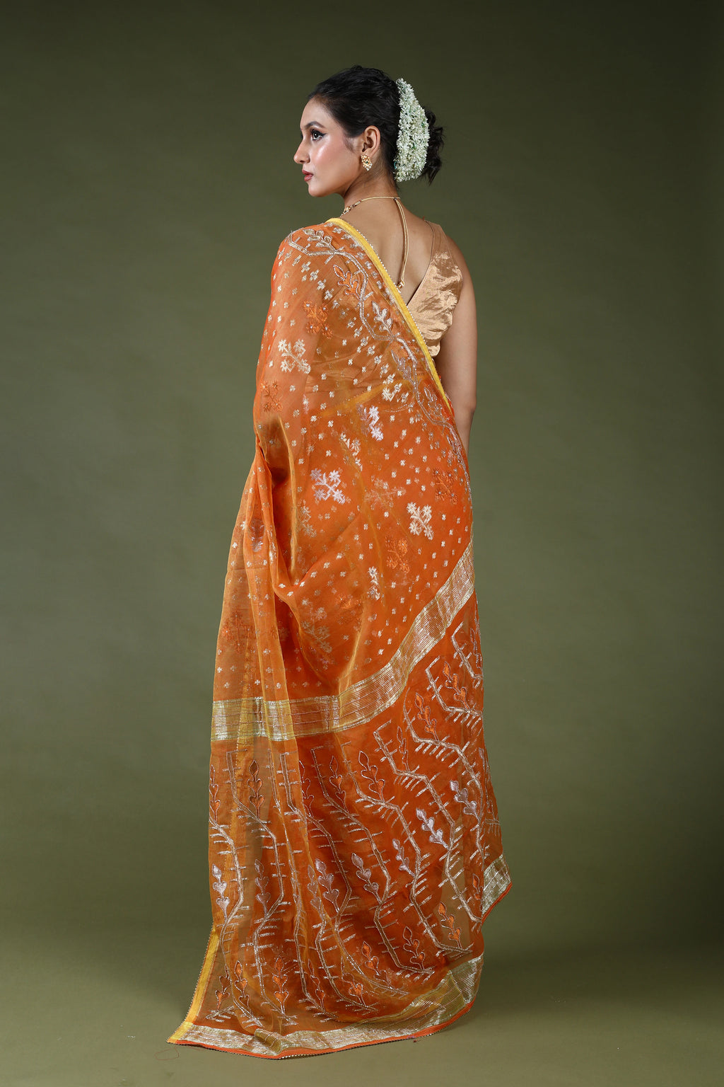 Orange Karchupi Jamdani Saree With Blouse Piece