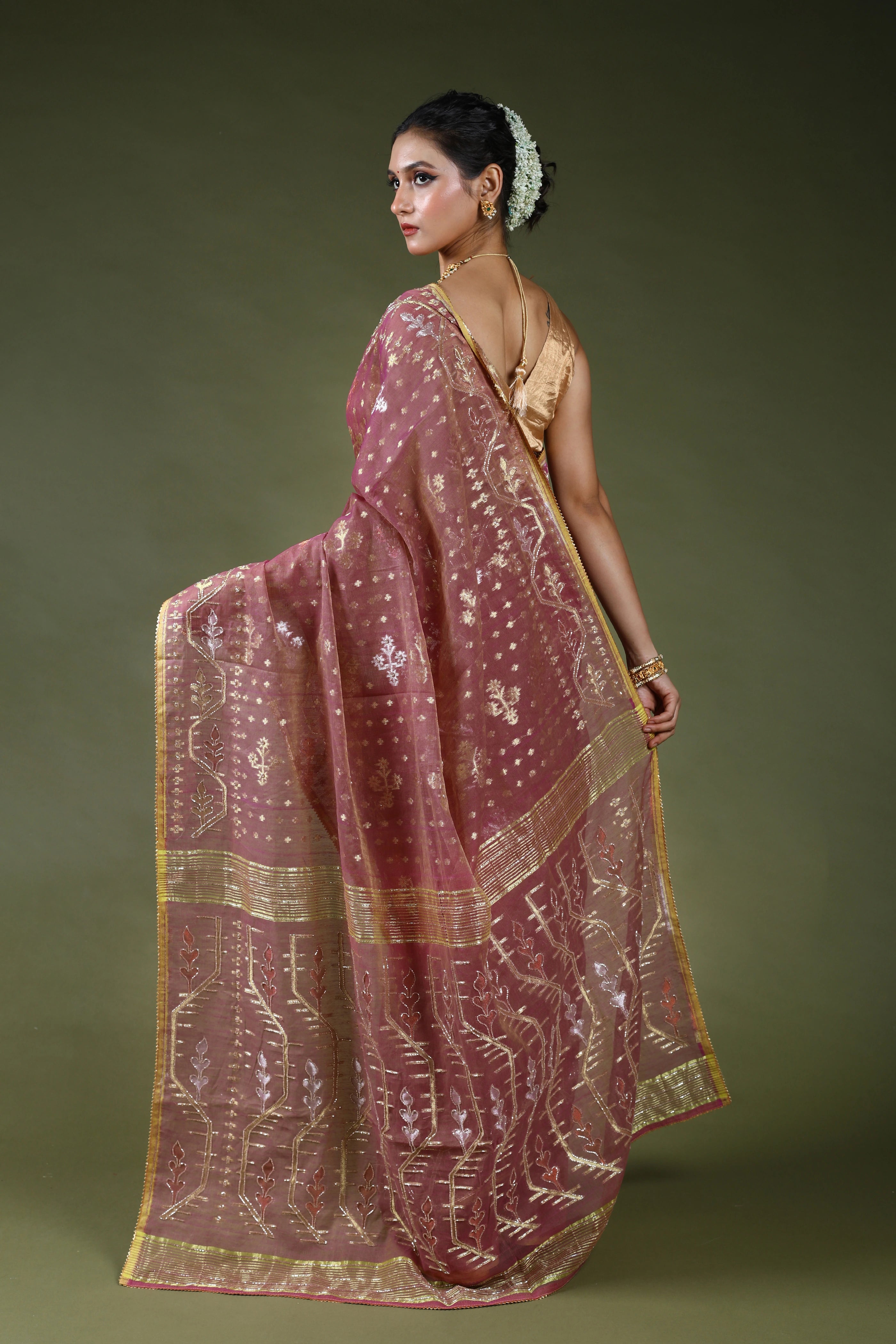 Mauve Karchupi Jamdani Saree With Blouse Piece