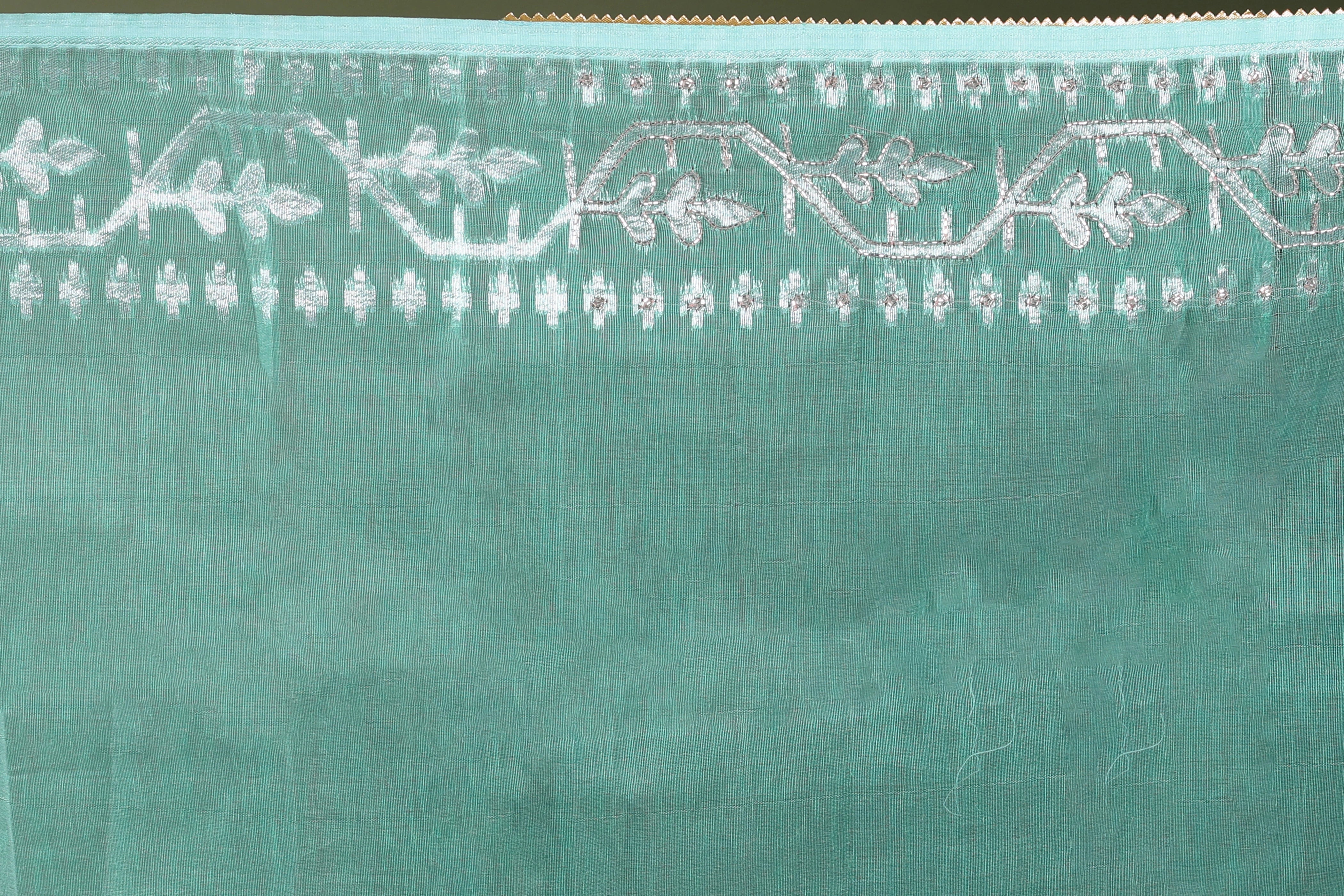 Ice Blue Semi Karchupi Jamdani Saree With Blouse Piece