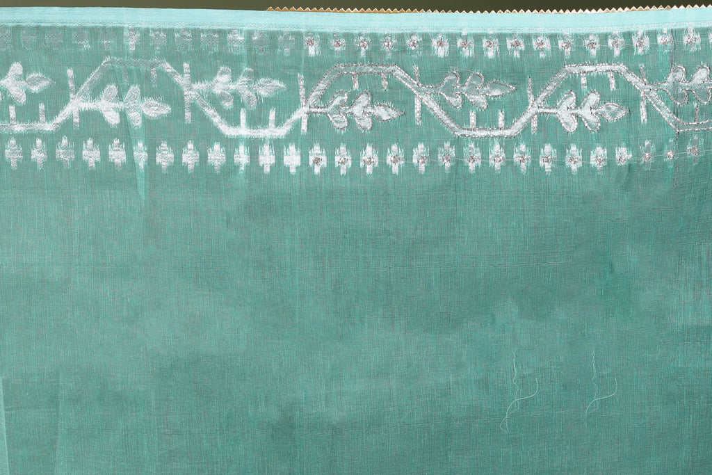Ice Blue Karchupi Jamdani Saree With Blouse Piece