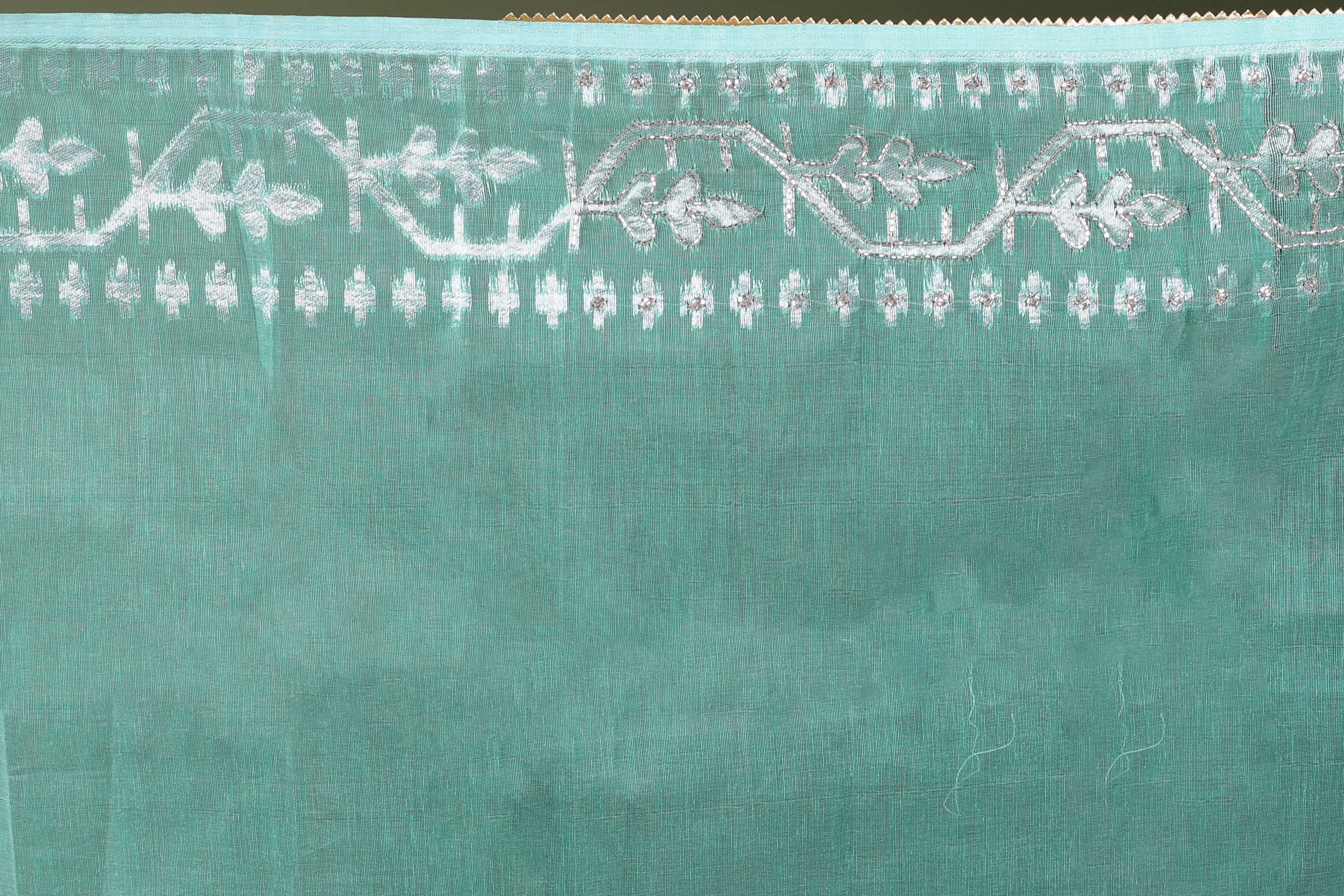 Ice Blue Karchupi Jamdani Saree With Blouse Piece