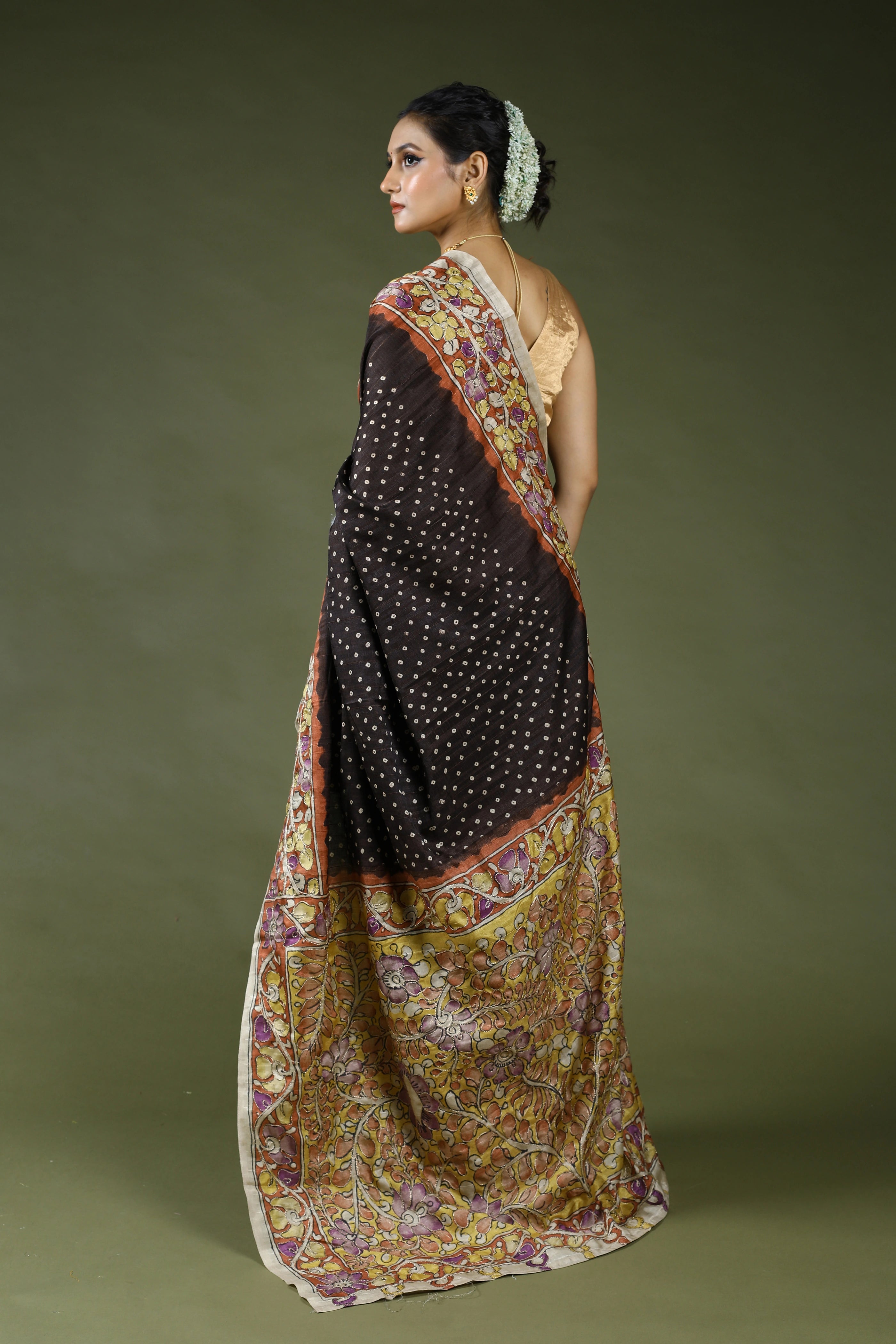 Charcoal Black Semi Tussar Saree With Blouse Piece