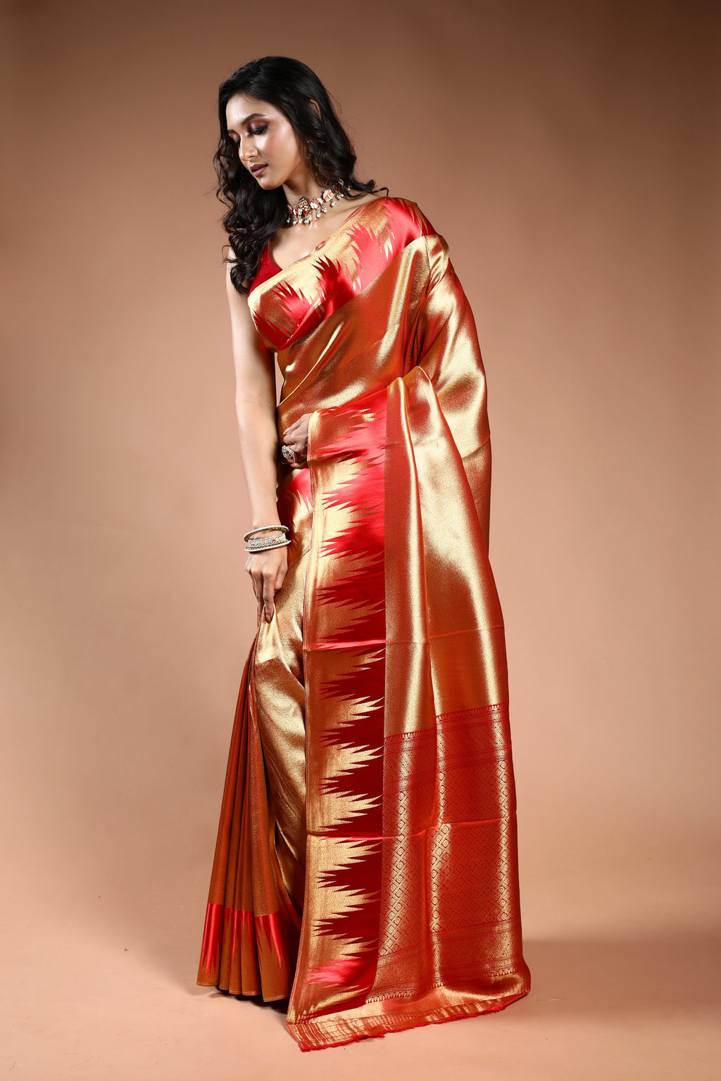 Copper Semi Mashru Saree with Blouse Piece