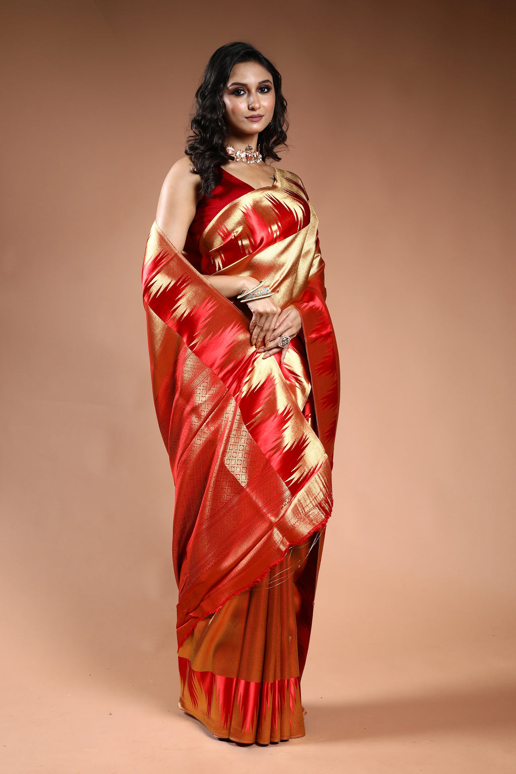 Copper Semi Mashru Saree with Blouse Piece