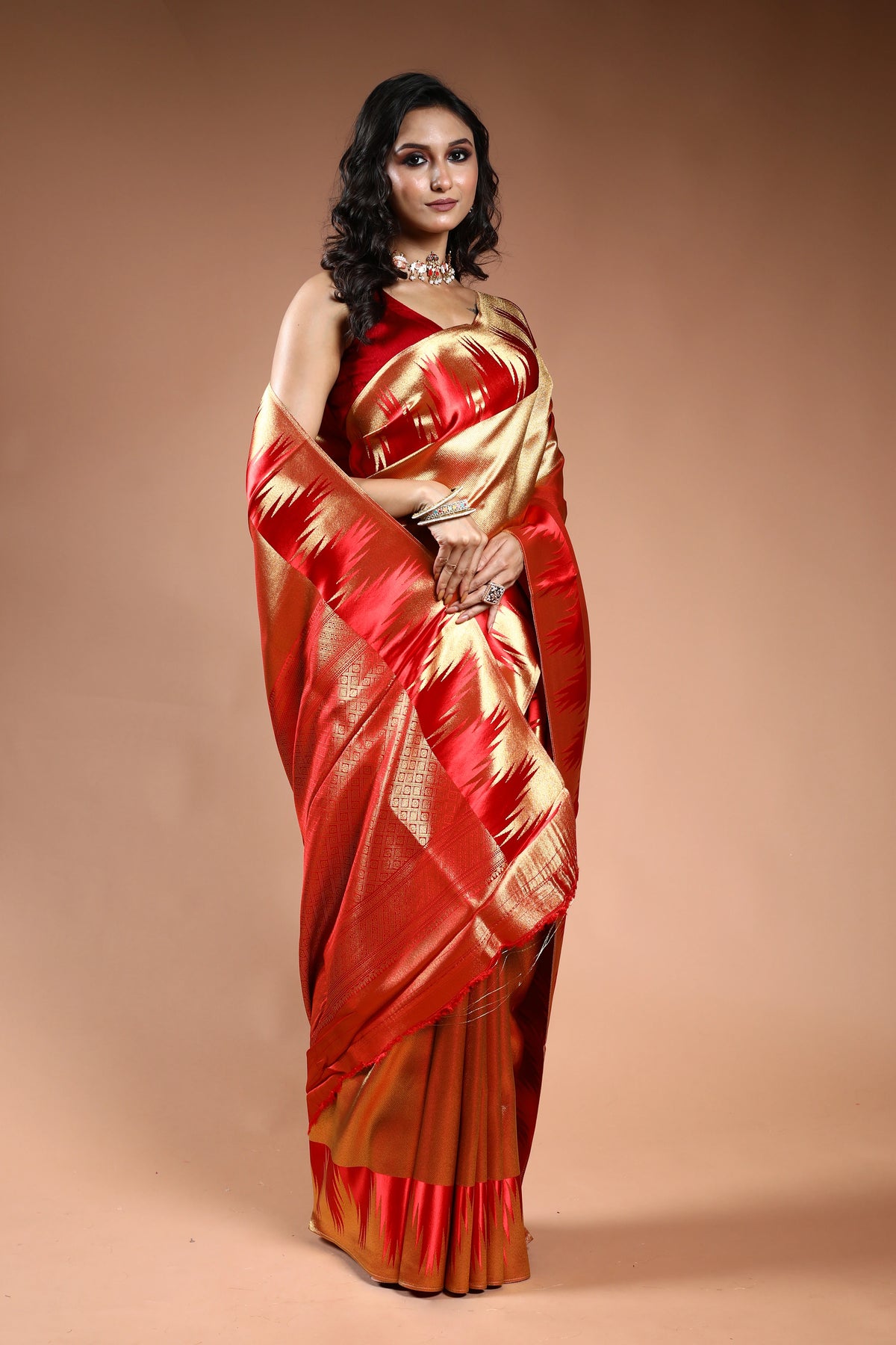Copper Semi Mashru Saree with Blouse Piece