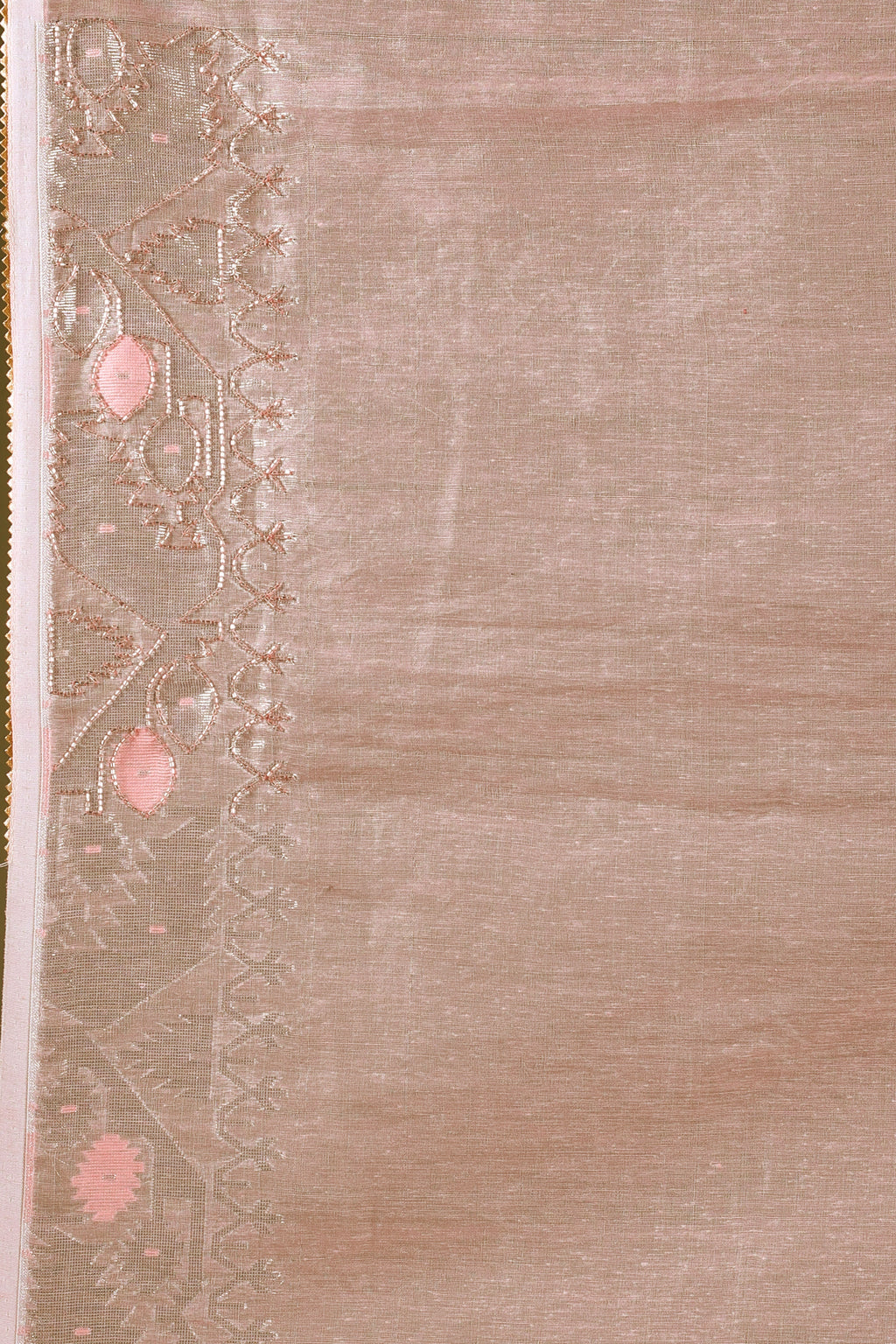 Light Peach Karchupi Jamdani Saree With Blouse Piece
