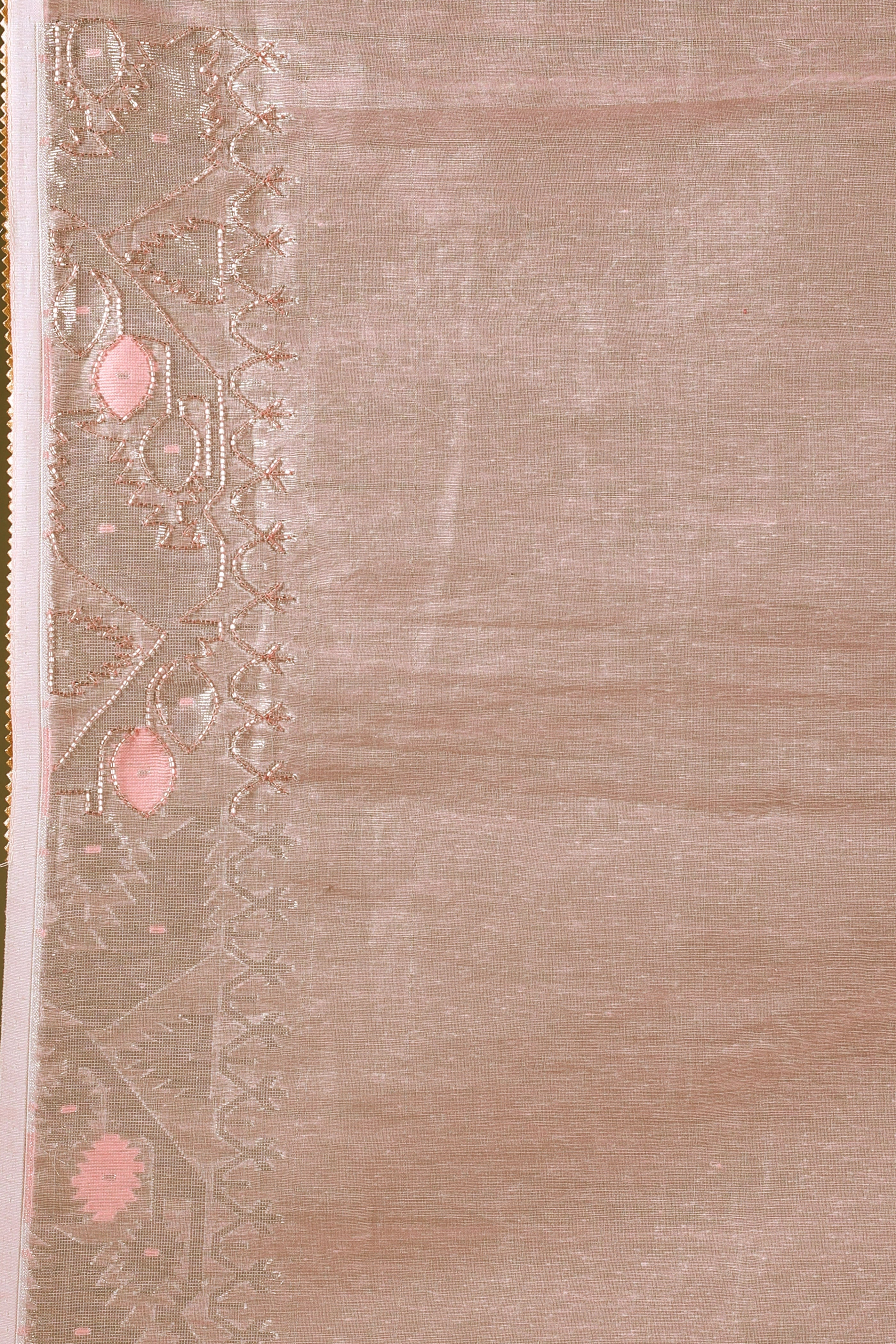 Light Peach Karchupi Jamdani Saree With Blouse Piece