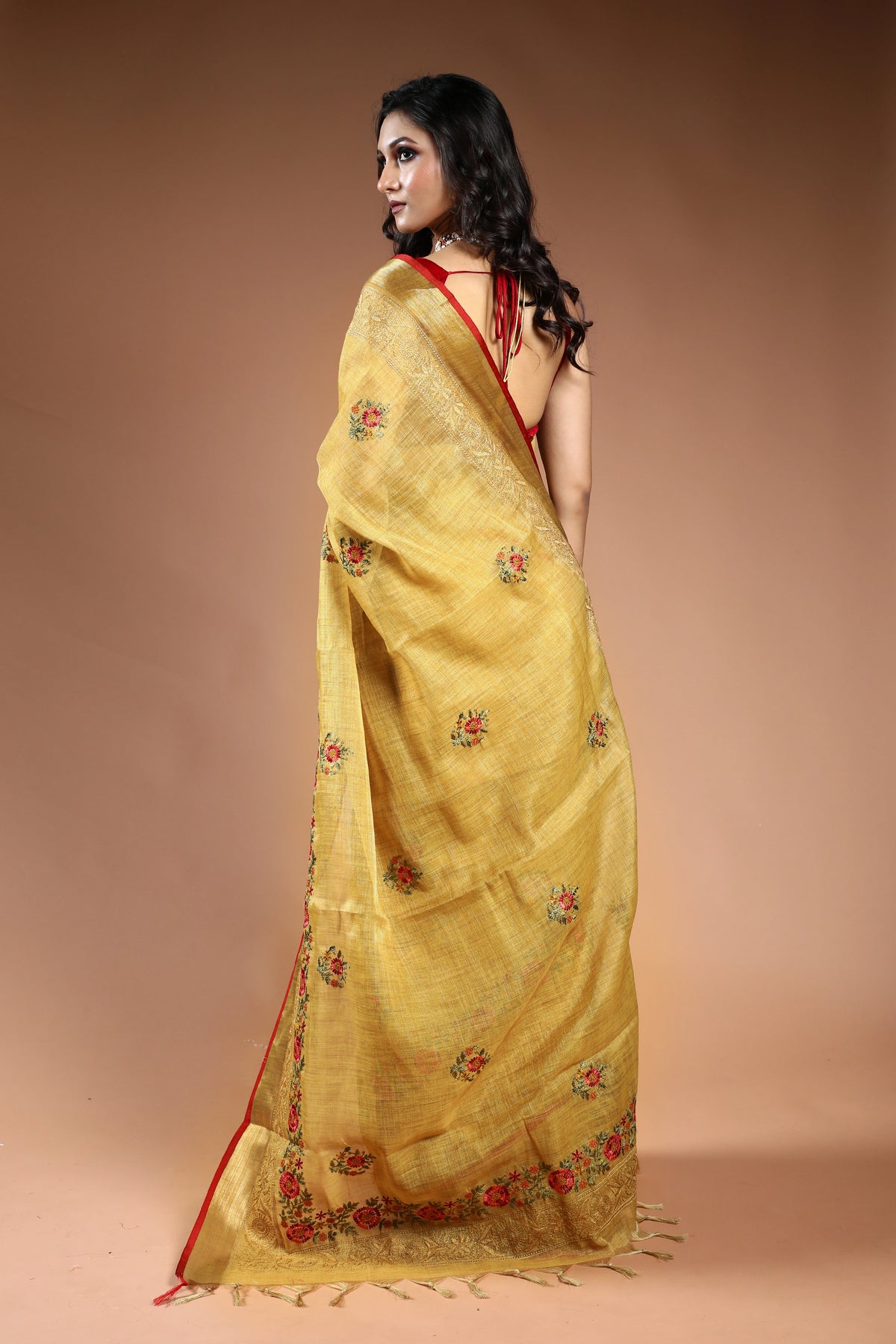Mustard Tissue Linen Saree with Blouse Piece