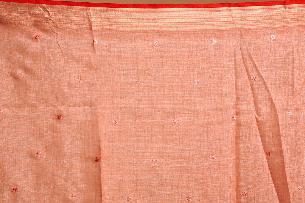 Peach Pink Tissue Linen Saree with Blouse Piece
