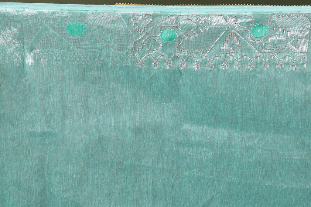 Ice Blue Karchupi Jamdani Saree With Blouse Piece