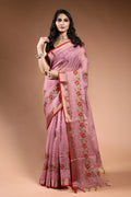 Mauve Tissue Linen Saree with Blouse Piece