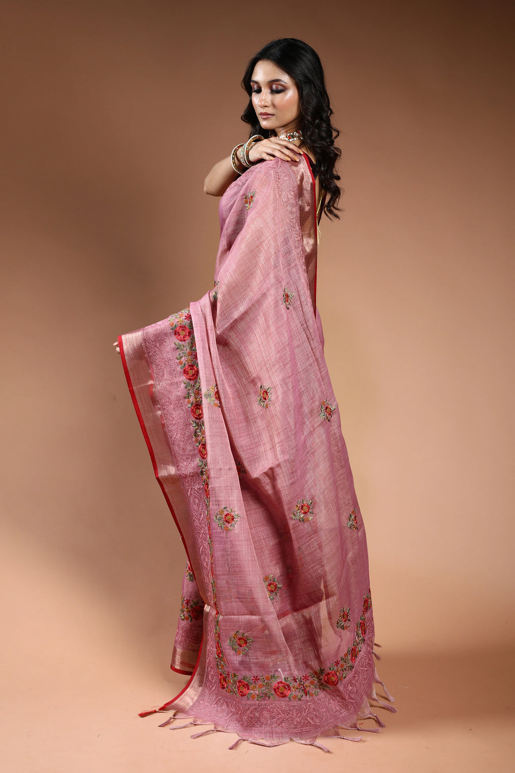 Mauve Tissue Linen Saree with Blouse Piece