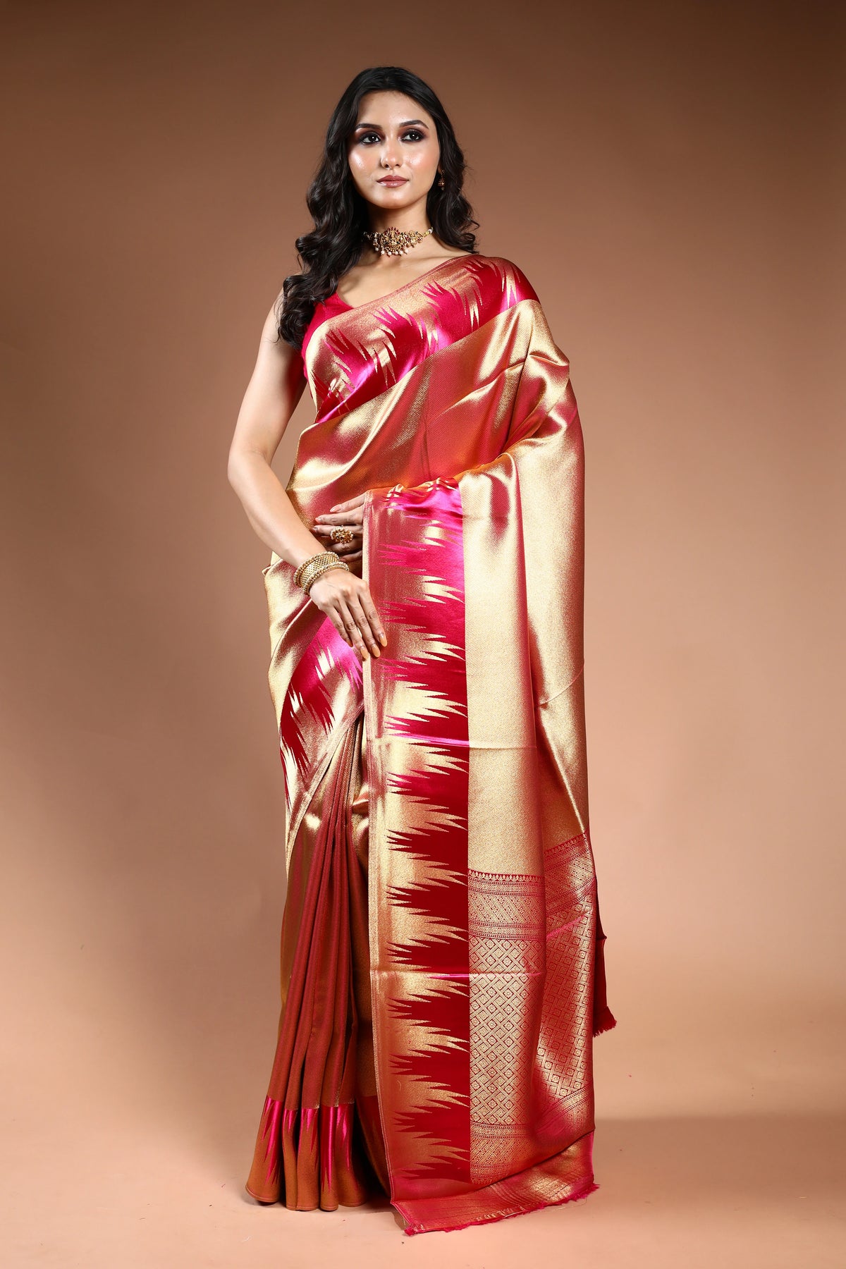 Copper Semi Mashru Saree with Blouse Piece