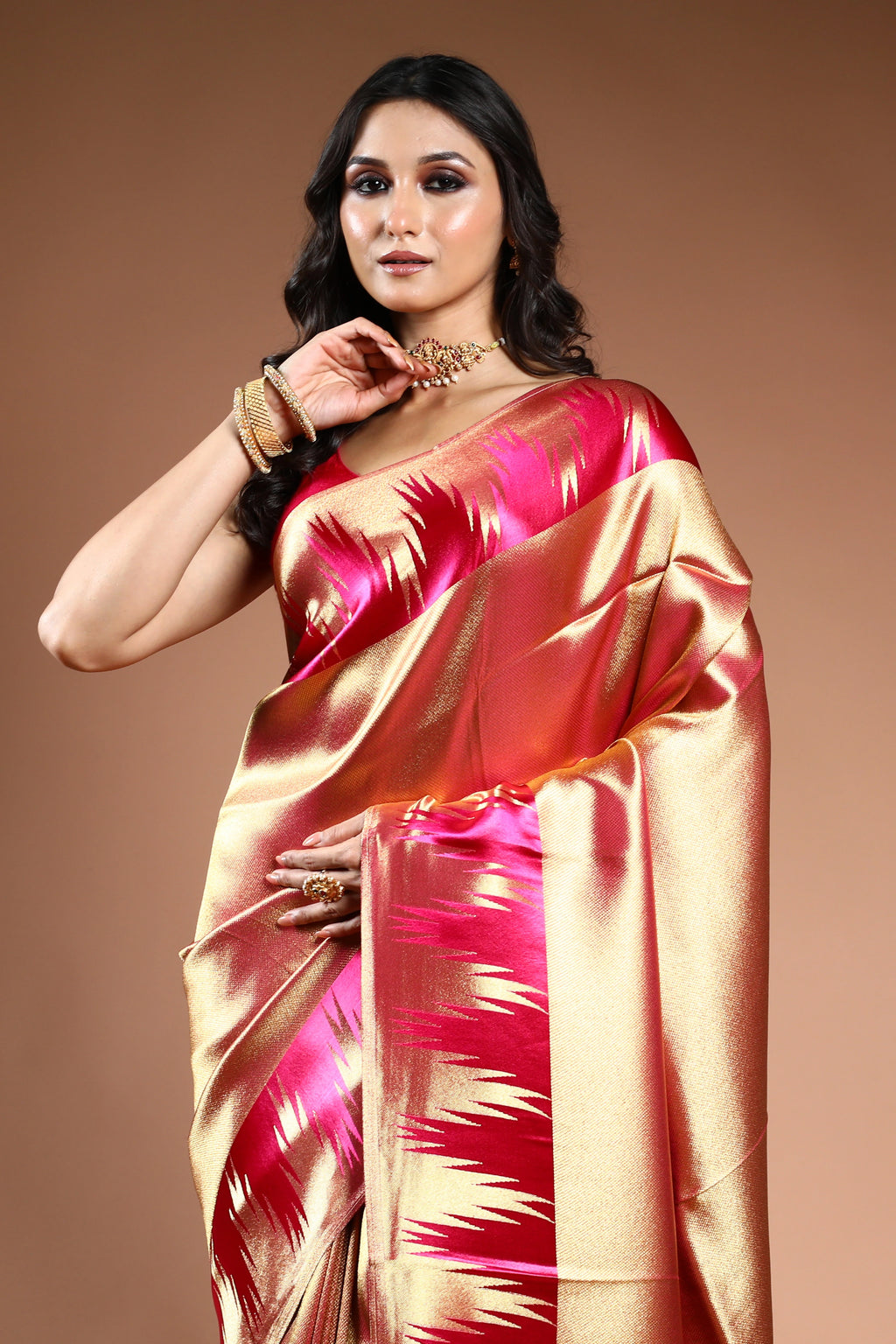 Copper Semi Mashru Saree with Blouse Piece
