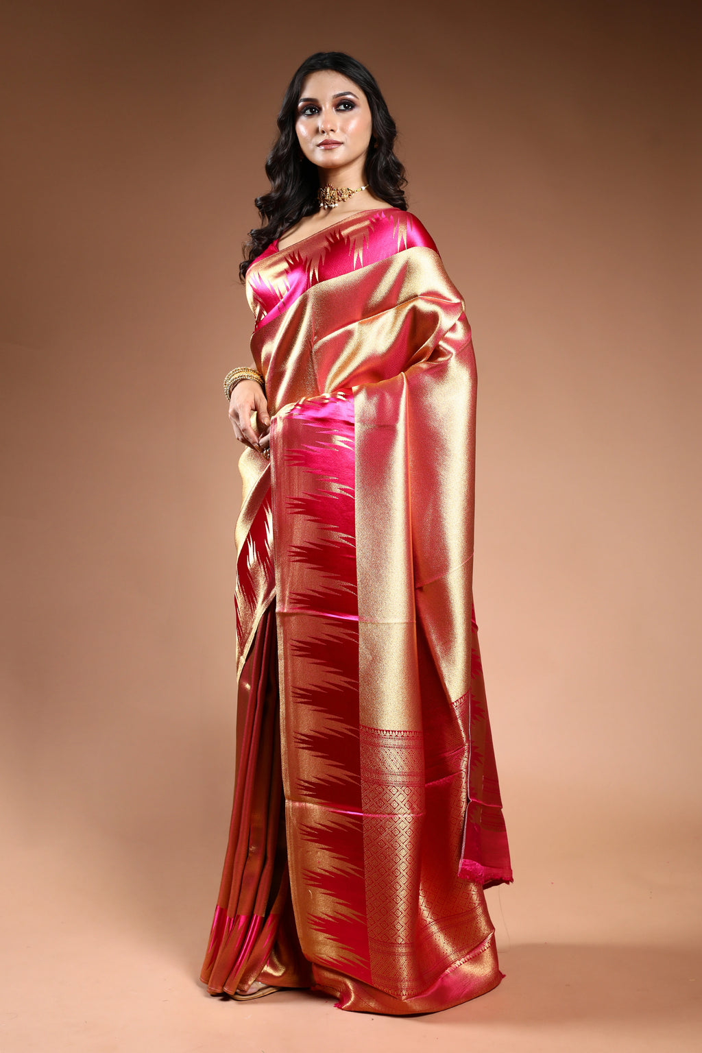 Copper Semi Mashru Saree with Blouse Piece