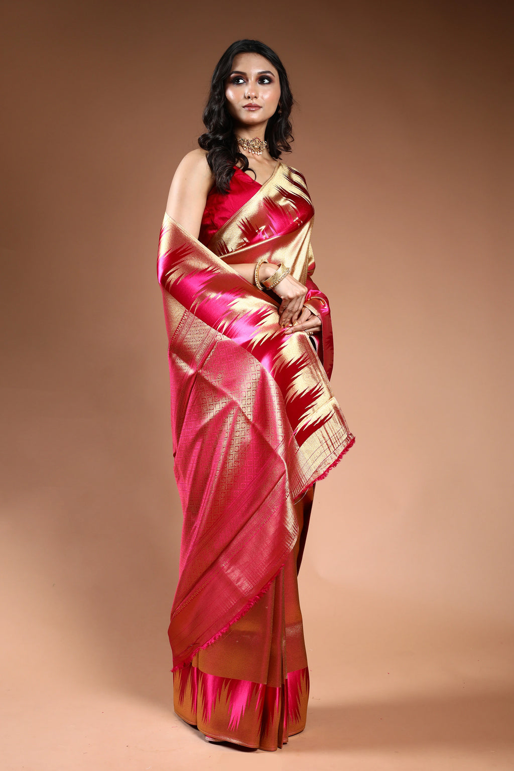 Copper Semi Mashru Saree with Blouse Piece