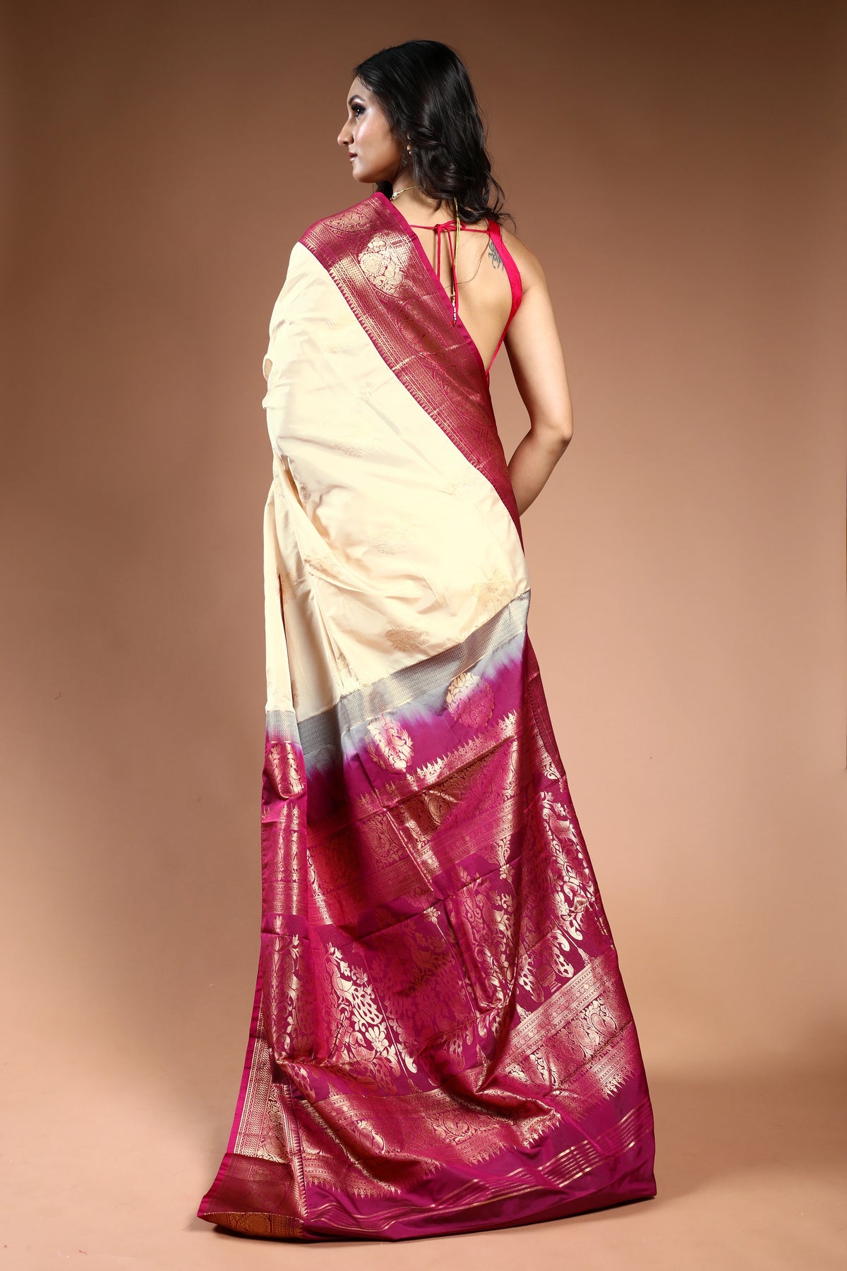 Kanjivaram Semi Saree - Offwhite with Buta Zari Work