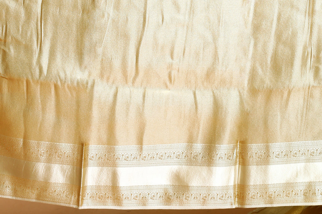 Gold & Offwhite Semi Mashru Saree with Blouse Piece