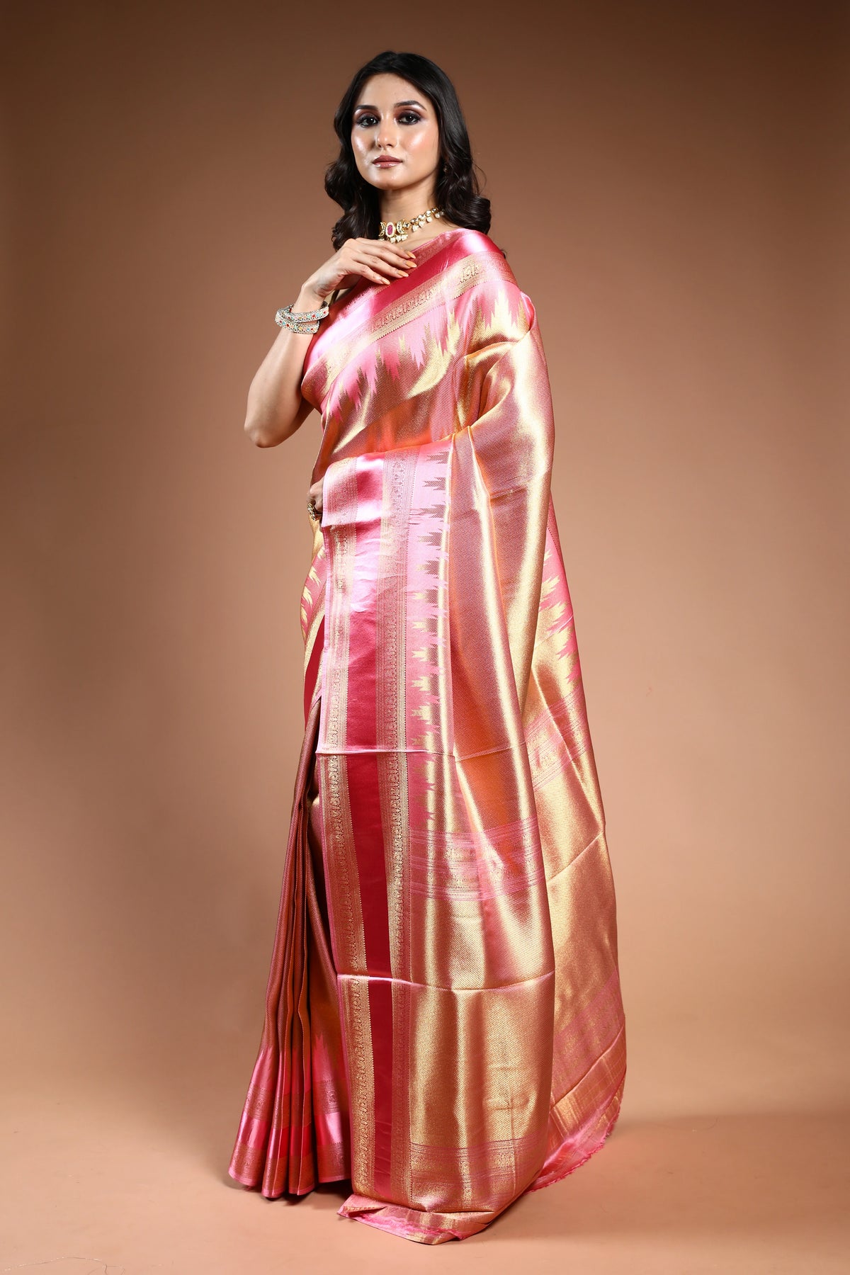 Rose Gold Semi Mashru Saree with Blouse Piece