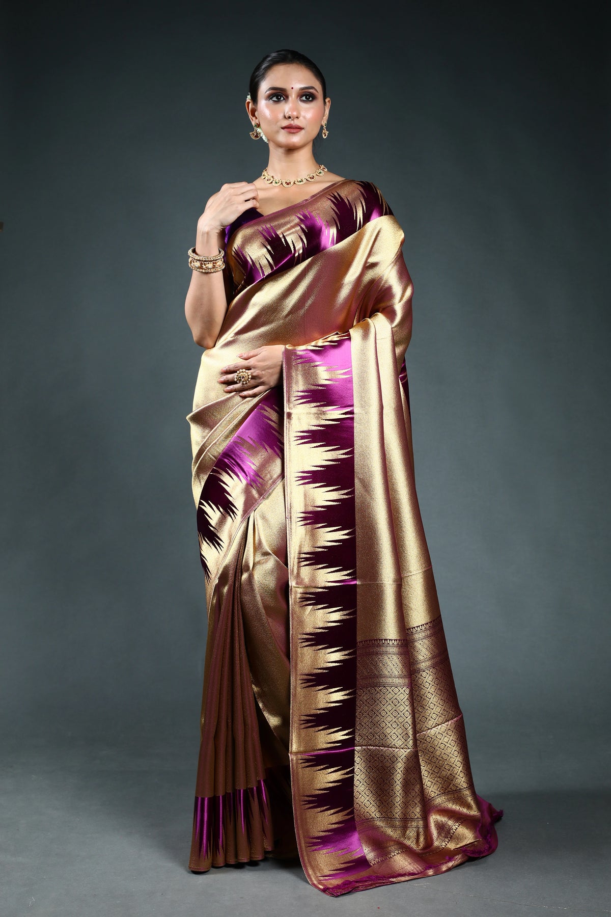 Copper Semi Mashru Saree with Blouse Piece