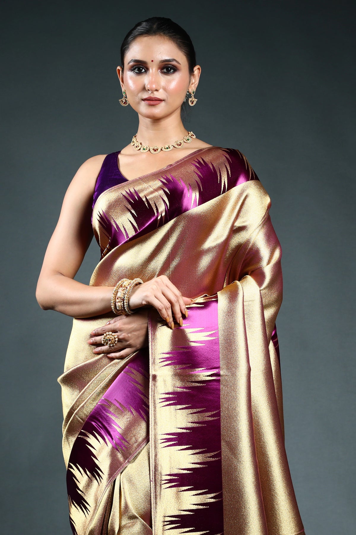 Copper Semi Mashru Saree with Blouse Piece