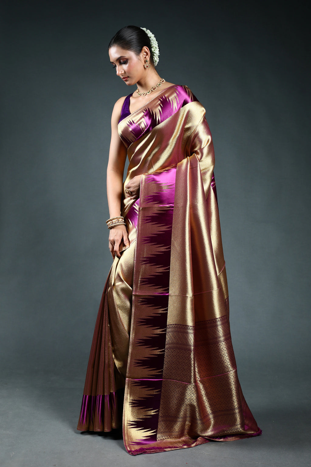 Copper Semi Mashru Saree with Blouse Piece