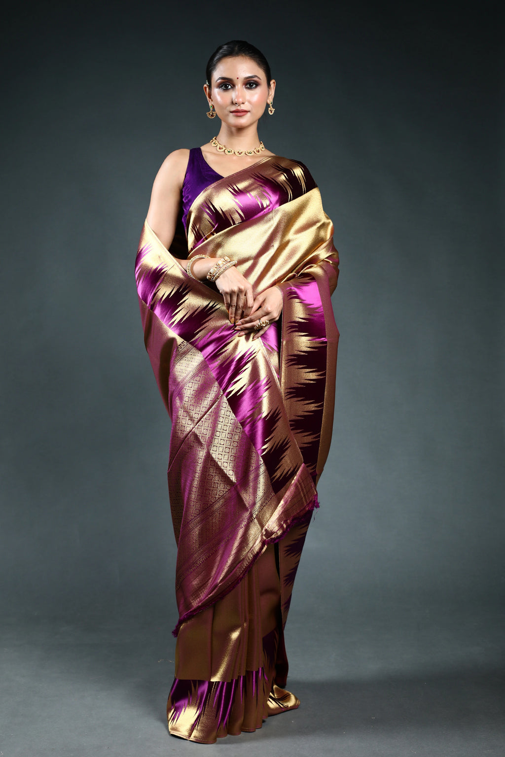 Copper Semi Mashru Saree with Blouse Piece
