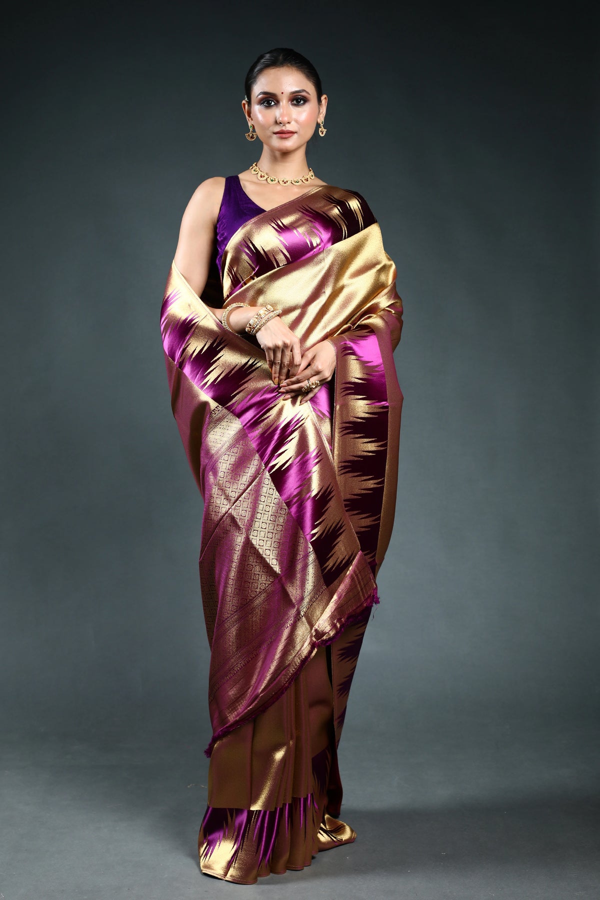 Copper Semi Mashru Saree with Blouse Piece