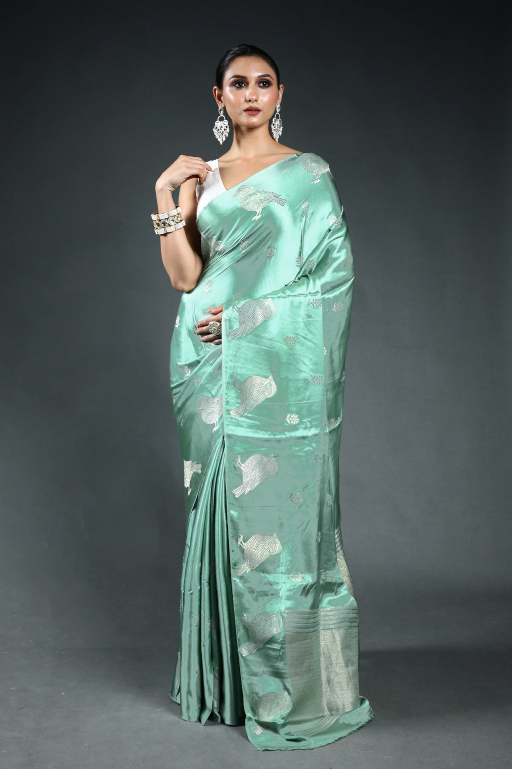Rama Green Semi Mashru Saree with Blouse Piece