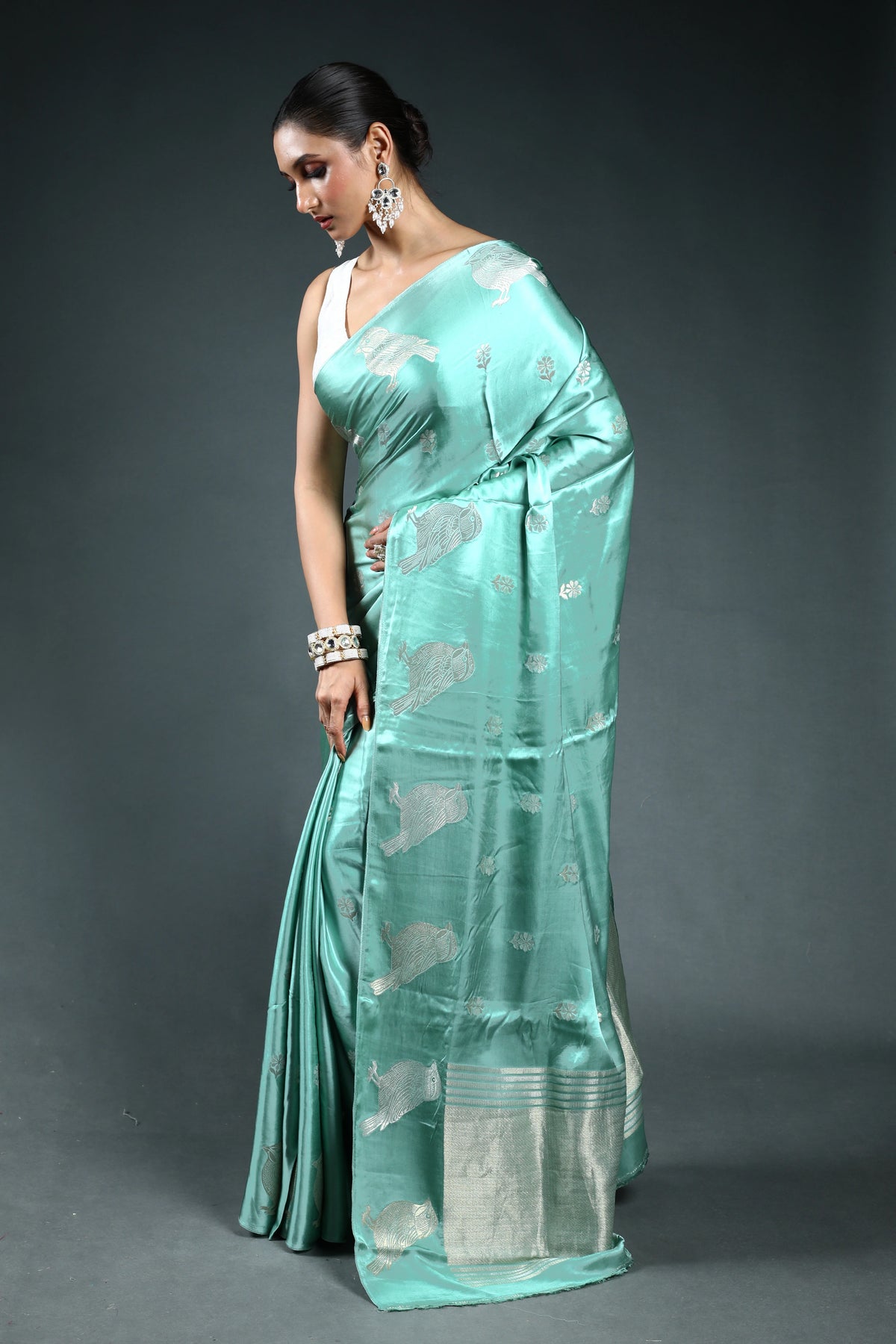 Rama Green Semi Mashru Saree with Blouse Piece