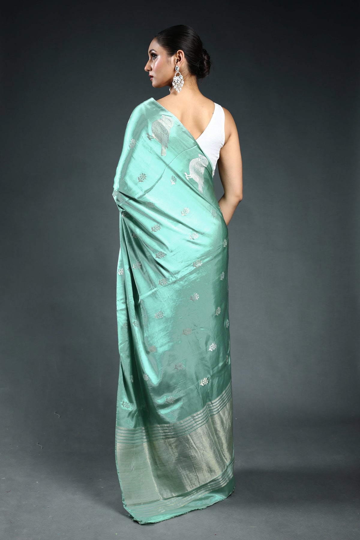 Rama Green Semi Mashru Saree with Blouse Piece