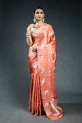 Peach Pink Semi Mashru Saree with Blouse Piece