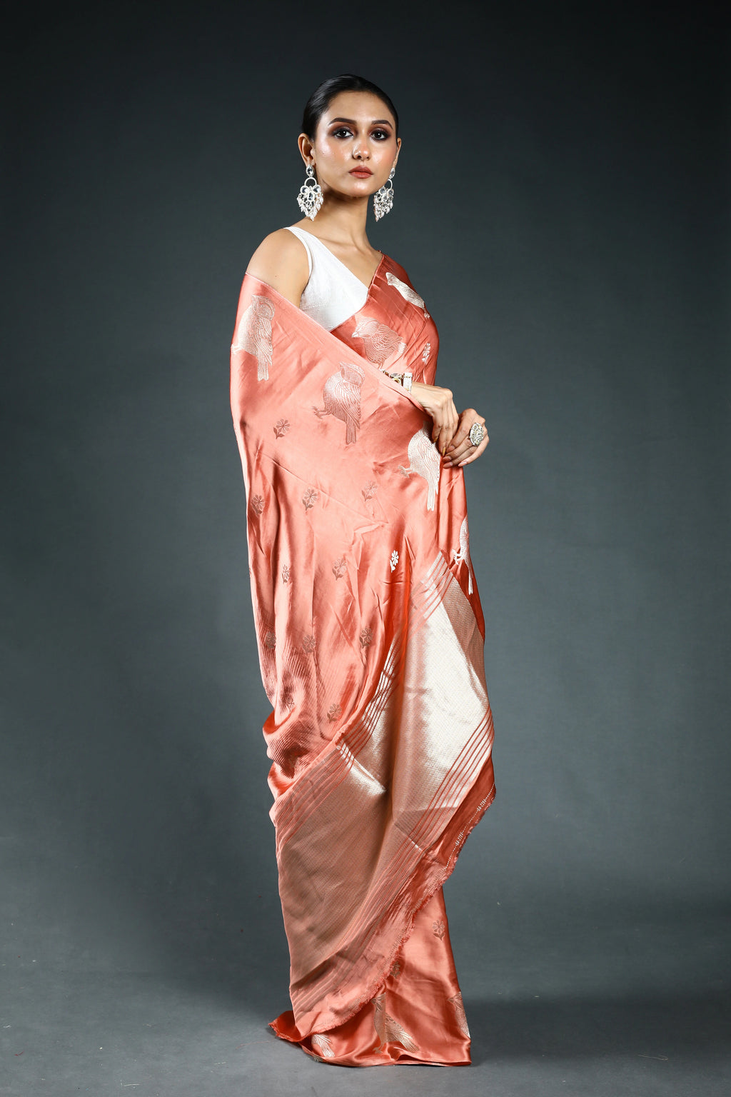 Peach Pink Semi Mashru Saree with Blouse Piece
