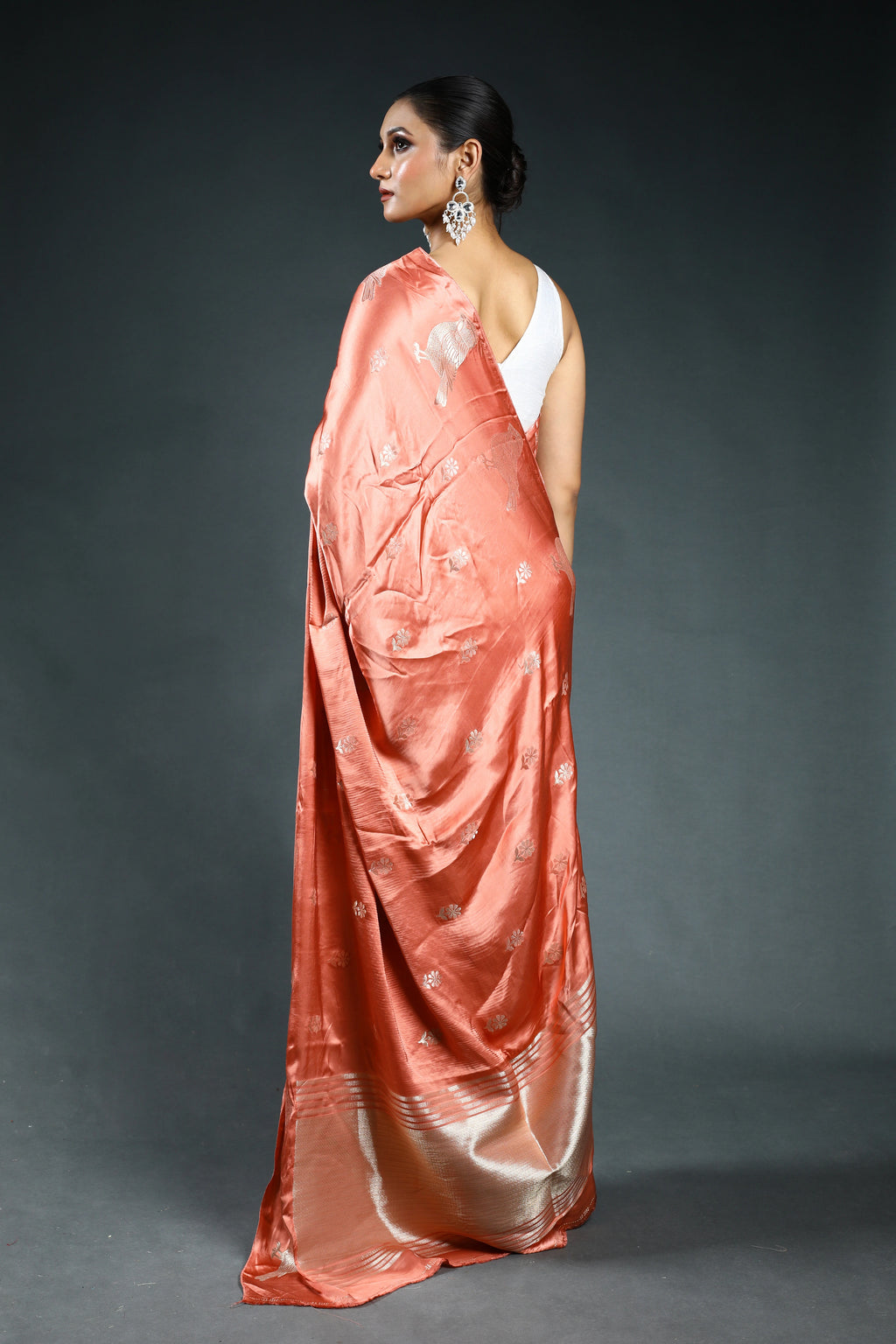 Peach Pink Semi Mashru Saree with Blouse Piece