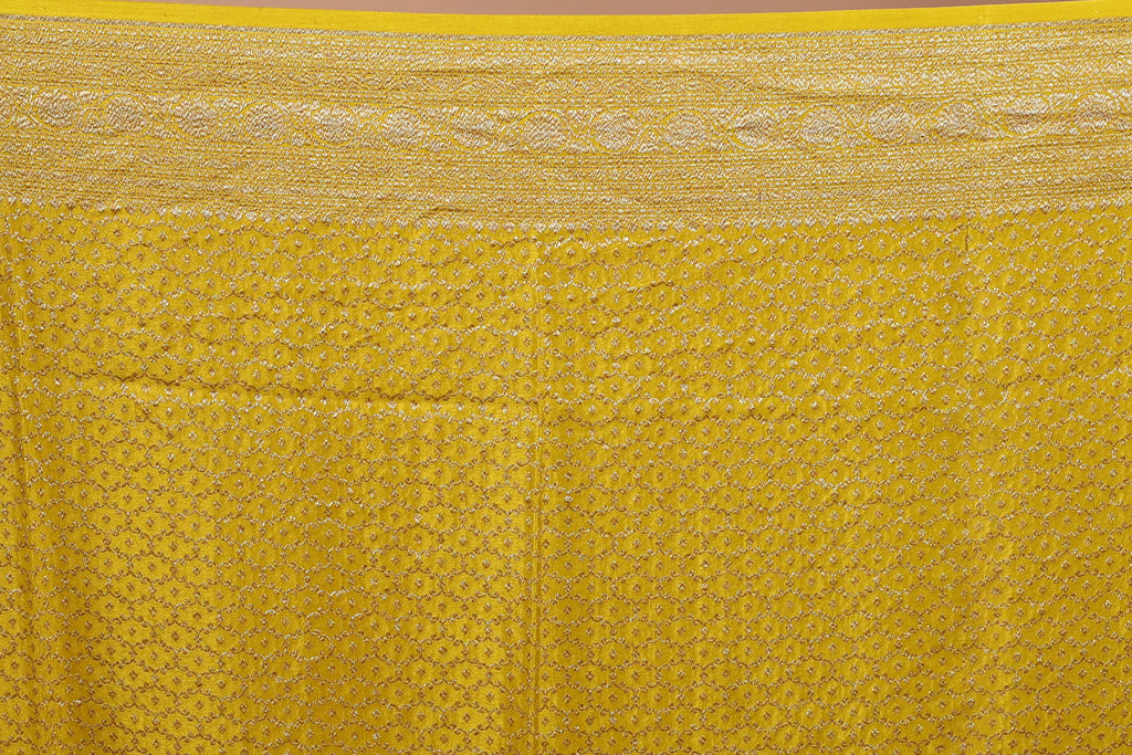 Lime Yellow Crepe Banarasi Saree With Blouse Piece
