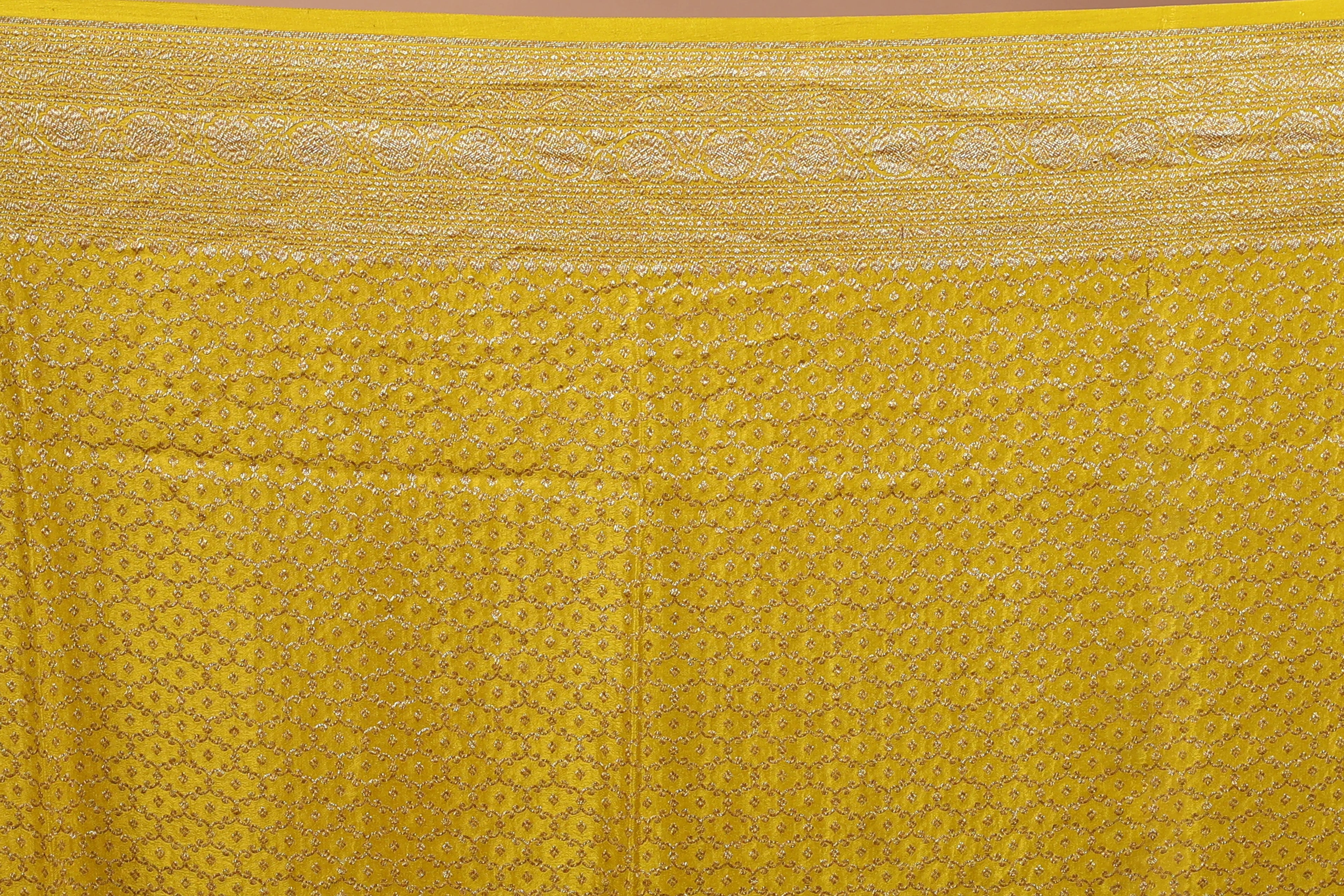 Lime Yellow Crepe Banarasi Saree With Blouse Piece