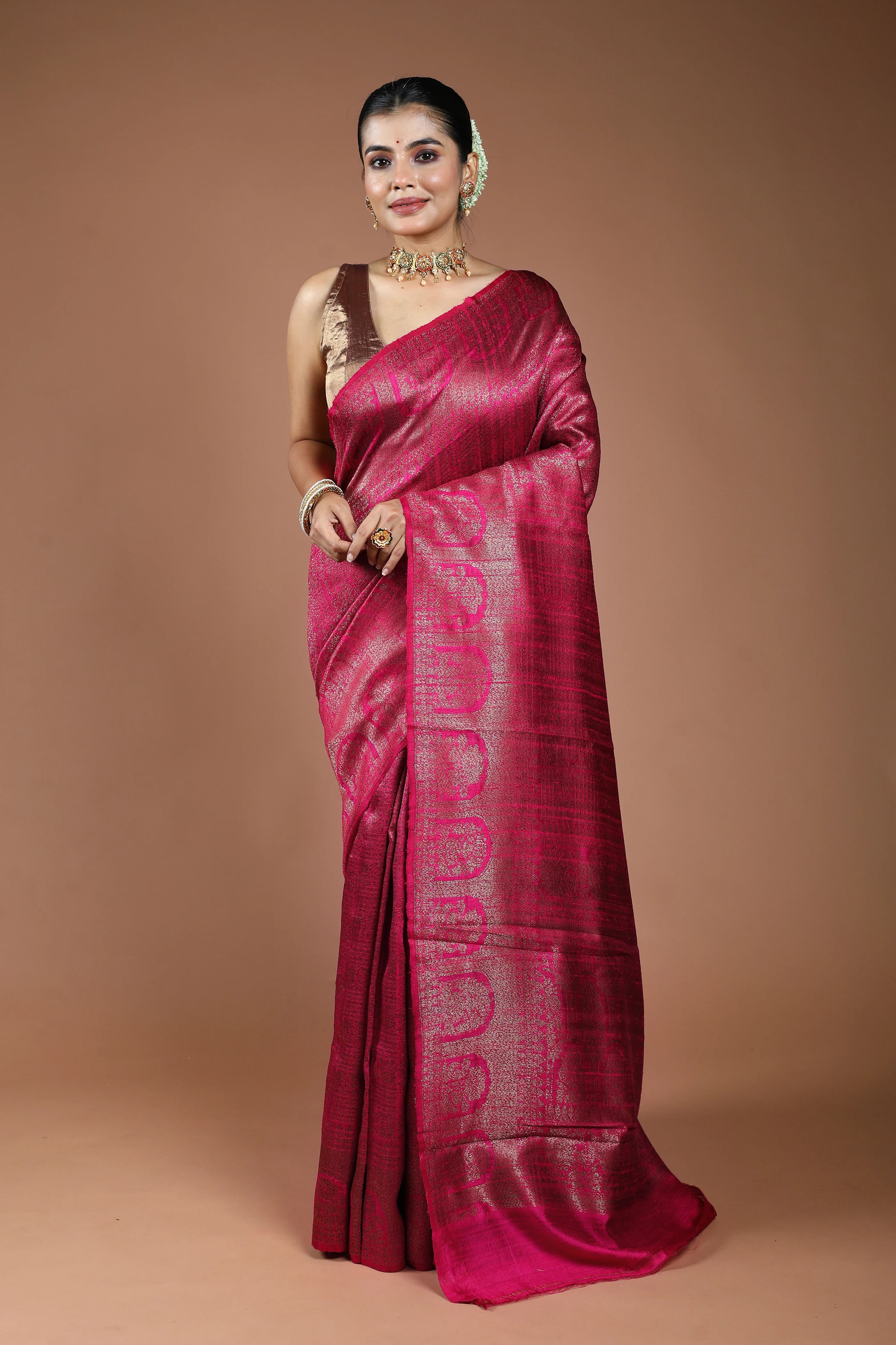Rani Raw Silk Banarasi Saree With Blouse Piece