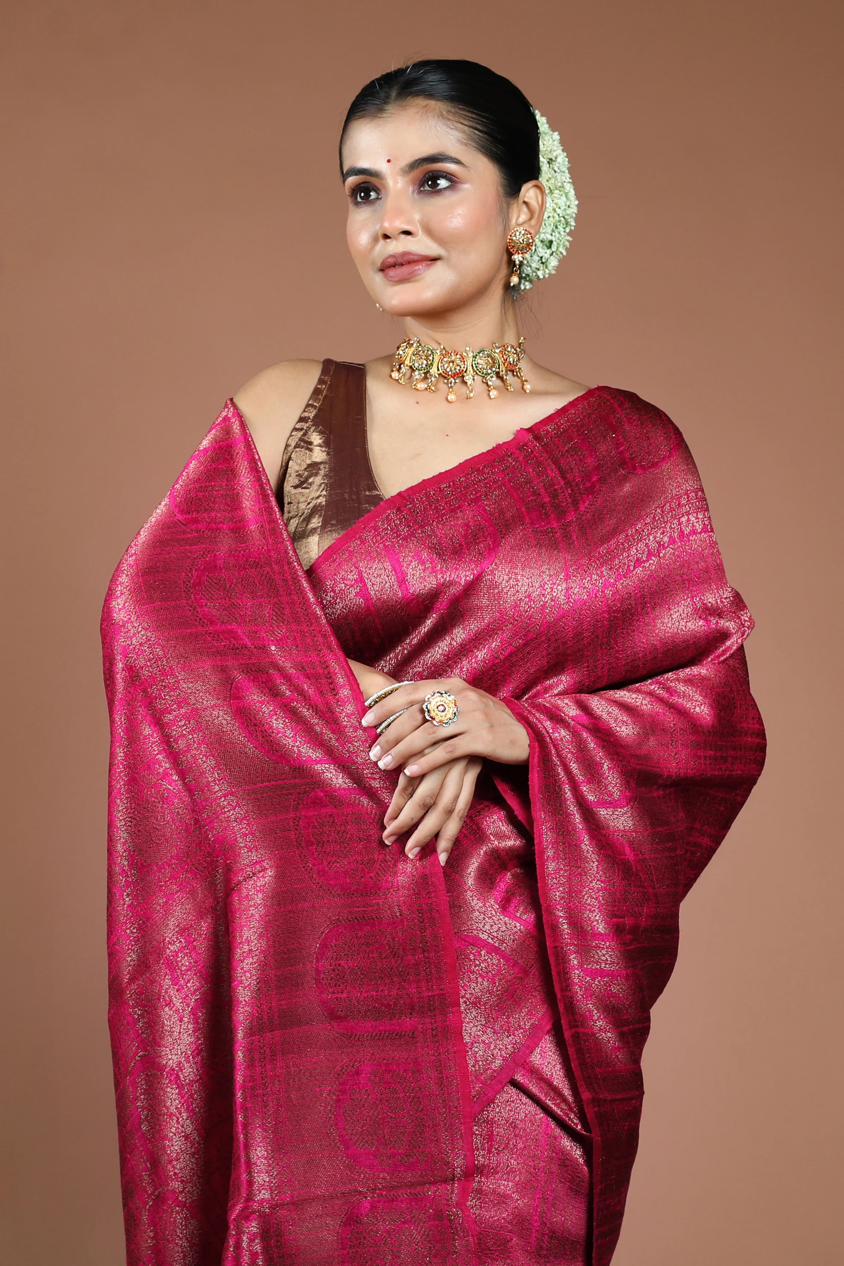 Rani Raw Silk Banarasi Saree With Blouse Piece