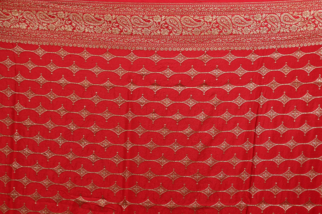Navy Blue Crepe Banarasi Saree With Blouse Piece