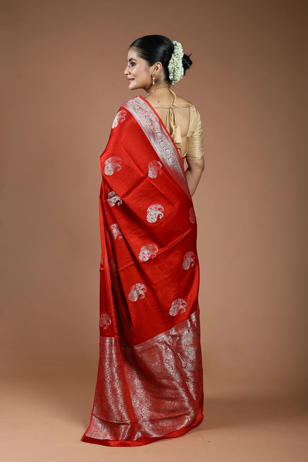 Rust Orange Semi Mashru Saree With Blouse Piece