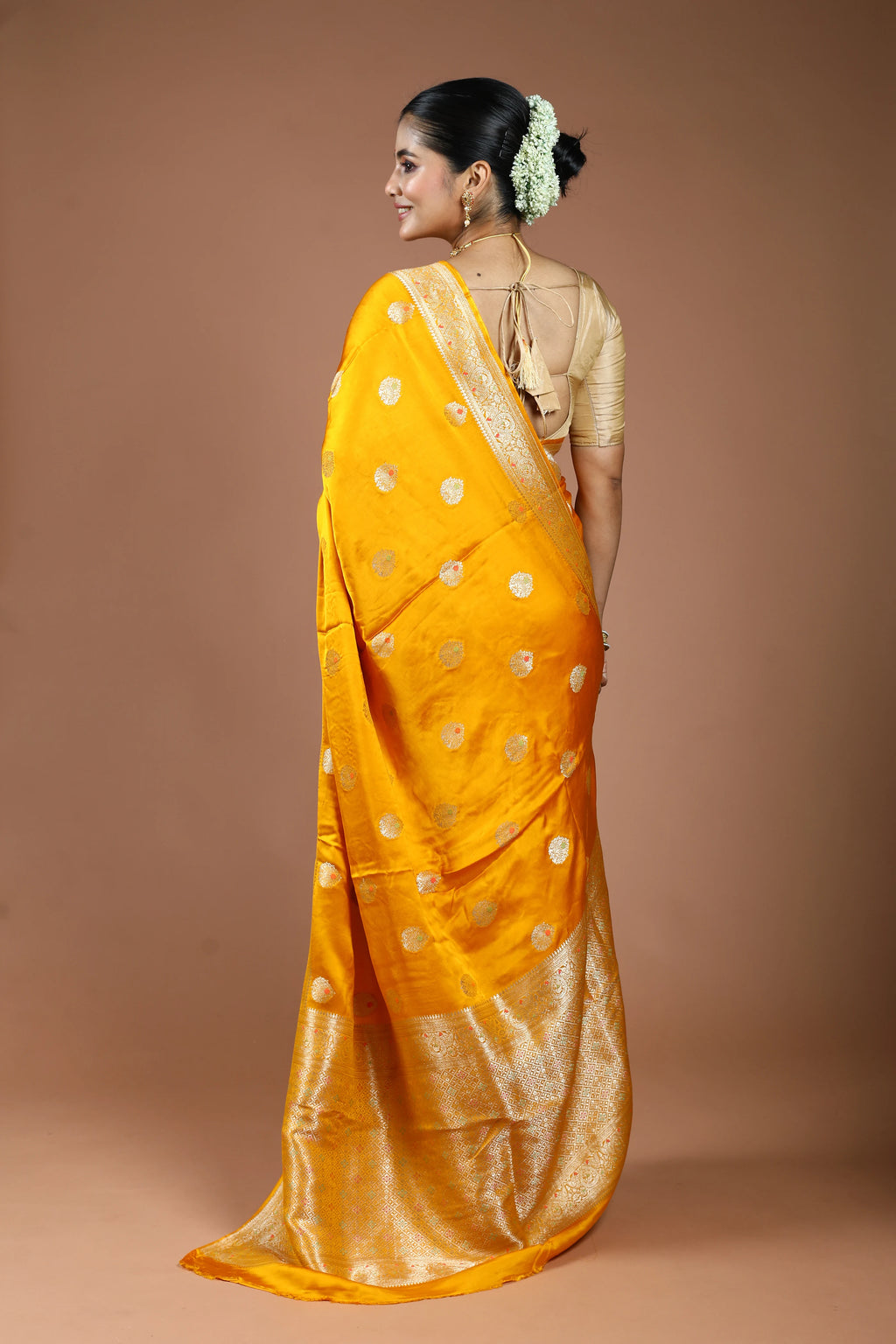 Mango Yellow Semi Mashru Saree With Blouse Piece